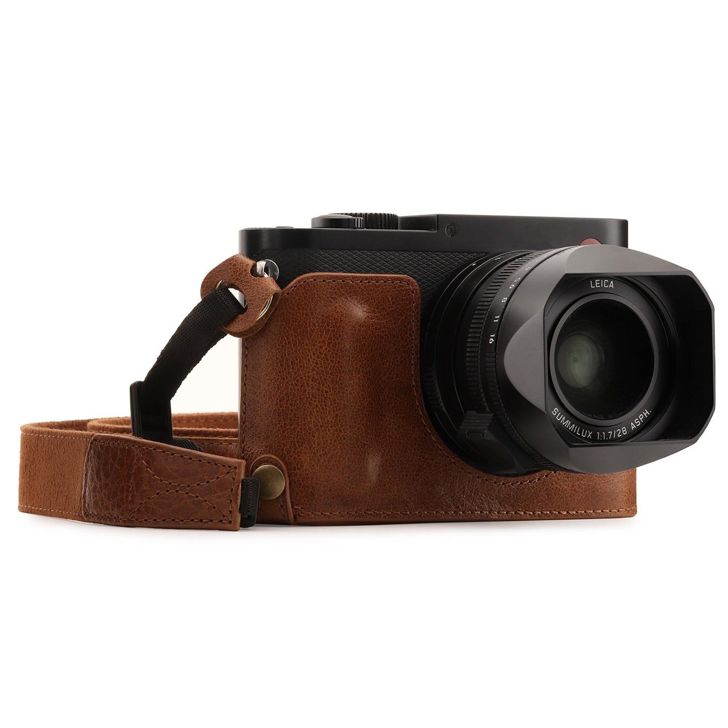 Megagear MG1401 Leica Q-P, Q (Typ 116) Ever Ready Genuine Leather Camera Half Case and Strap, with Battery Access, Brown