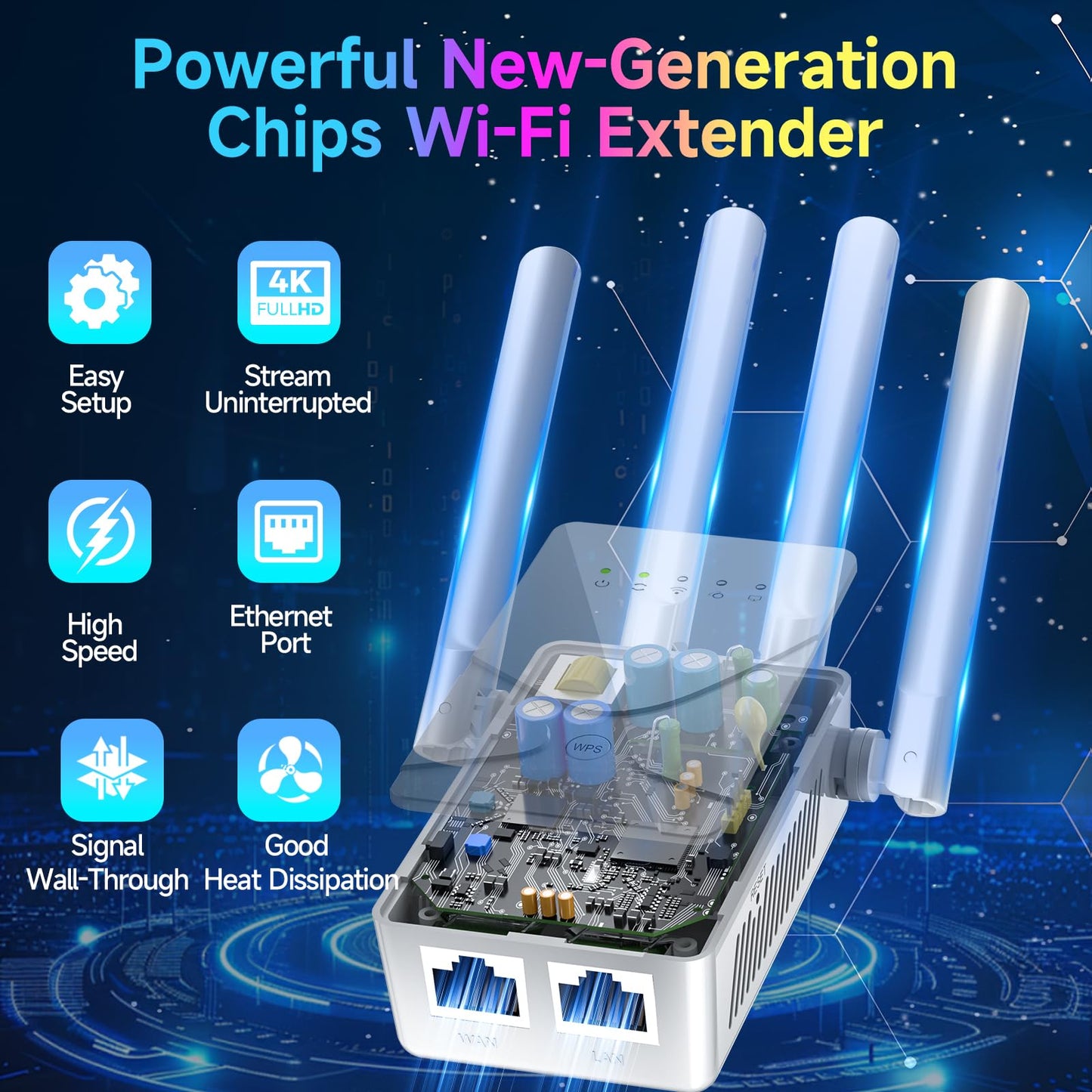 2026 WiFi Extender Signal Booster for Home - Up to 15555 sq.ft Internet Repeater Long Range Covers Up to 68+ Devices, WiFi Booster and Signal