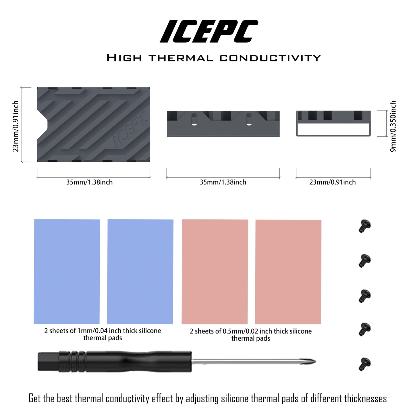 icepc M.2 NVME SSD 2242 Heatsink Copper Graphene Cooling Heatsink with Thermal Silicone Pad Full-Cover Efficient Radiator