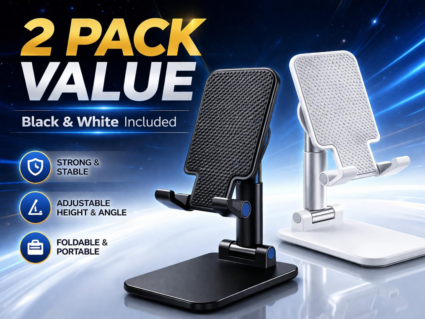 MVGLO Adjustable Phone Stand for Desk, Foldable Cell Phone Holder with Height & Angle Adjustment, Anti-Slip Base, Compatible with iPhone, Android
