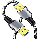 Tan QY USB 3.0 A to A Male Cable 1Ft, USB Male to Male Cable Double End USB Cord Compatible with Hard Drive Enclosures, DVD Player, Laptop (Silver