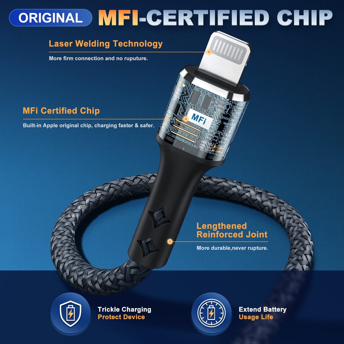 OIITH (2-Pack) iPhone Charger 6Ft for Apple MFi Certified, Strong Nylon Braided Long Lightning Cable, Fast 2.4A iPhone USB Charging Cord for iPhone