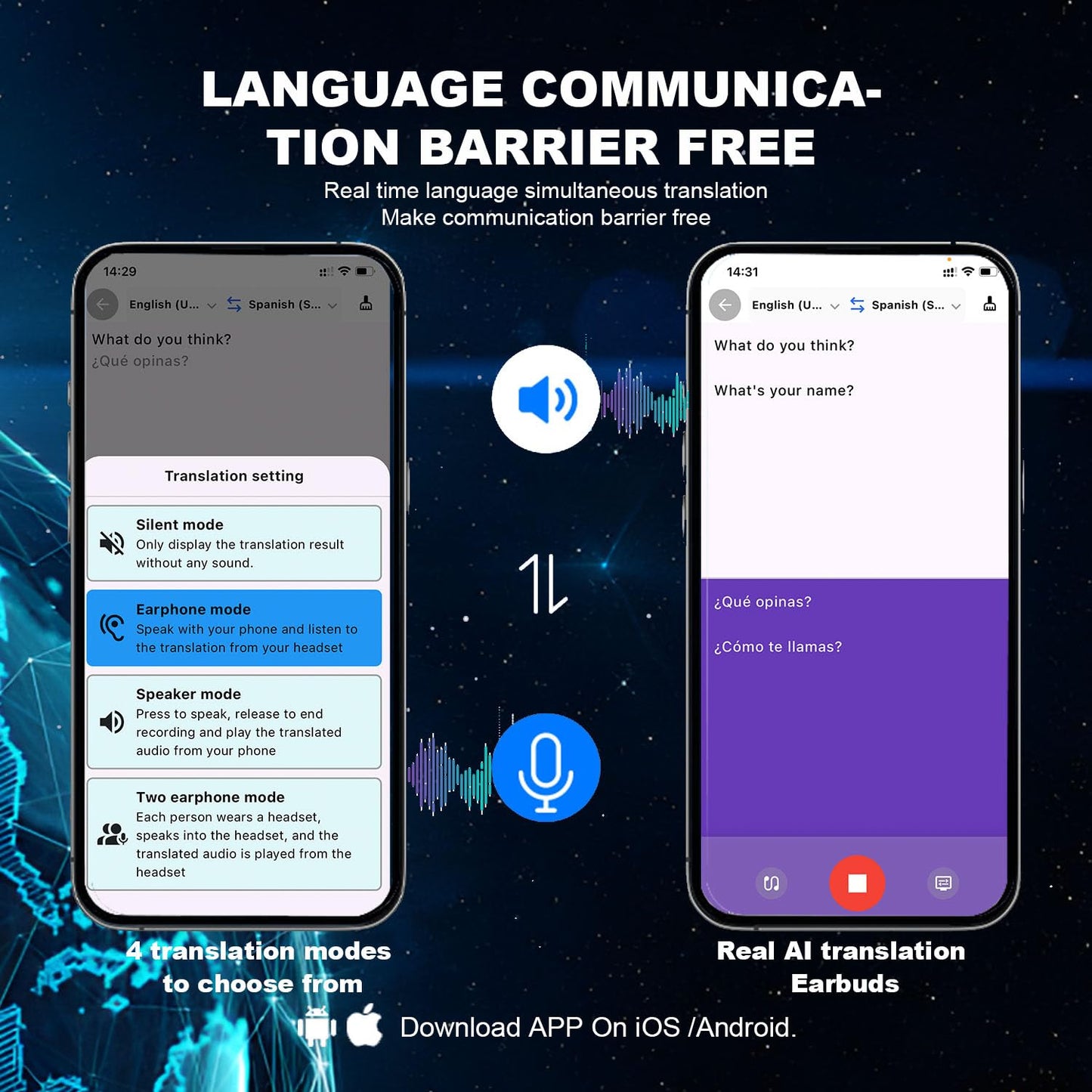 Ai Translation Earbuds Real Time,144 Language Translator Earbuds with APP,Audifonos Traductores Inglés Español,OWS Translating Earbuds Headphones