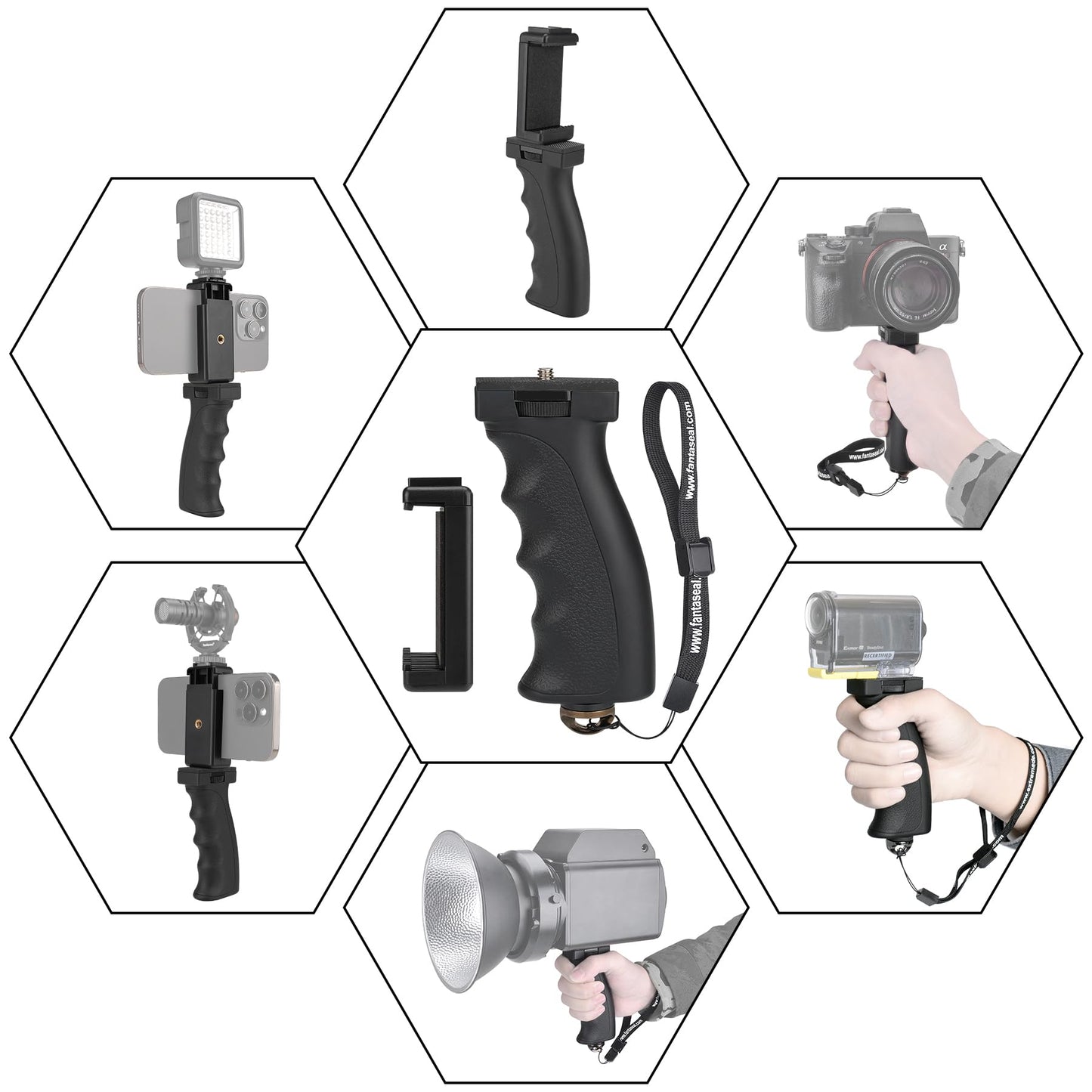 Universal Ergonomic Anti-Fall Mobile Phone Smartphone Handle Stabilizer Mount Rig Portable Selfie Stick Tripod Handheld Vlogging Monopod for 60-85mm