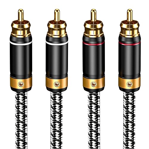 Veimeitk 2 RCA to 2 RCA Audio Cable Silvered-Plated OFC Core 24K Gold-Plated Pure Copper Shell Braided for Home Theater HDTV Amplifiers Hi-Fi Systems