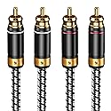 Veimeitk 2 RCA to 2 RCA Audio Cable Silvered-Plated OFC Core 24K Gold-Plated Pure Copper Shell Braided for Home Theater HDTV Amplifiers Hi-Fi Systems