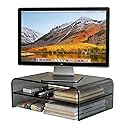 GETCK Clear Acrylic 2-Tier Monitor Stand & Desk Organizer - 16"x9.4"x5.5 H Home Office Riser with Keyboard Storage, Fits PC, Laptop, iMac, Printer, TV