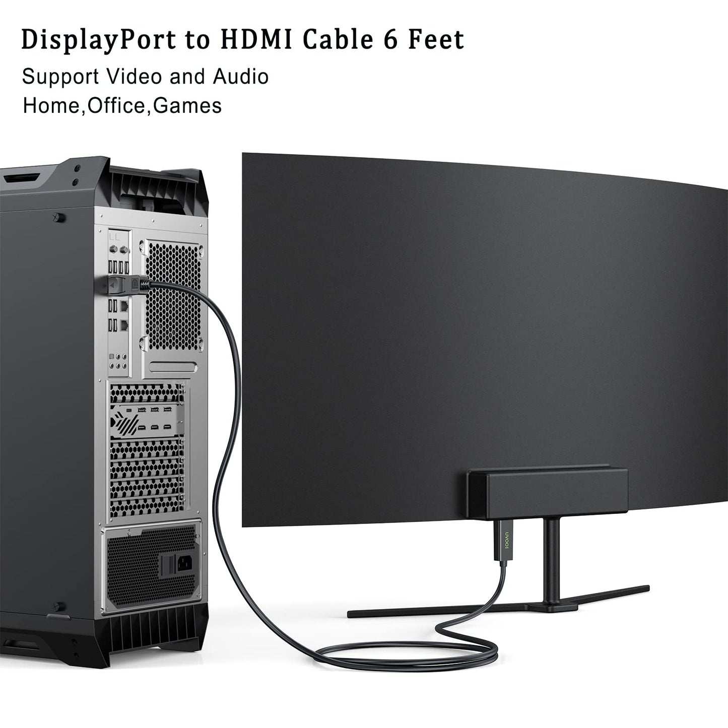 DisplayPort to HDMI Cable 6ft 5-Pack, Display Port (DP) to HDMI Cable 6 feet Adapter for All DisplayPort Laptop/Computer to Monitor/HDTV/Projector