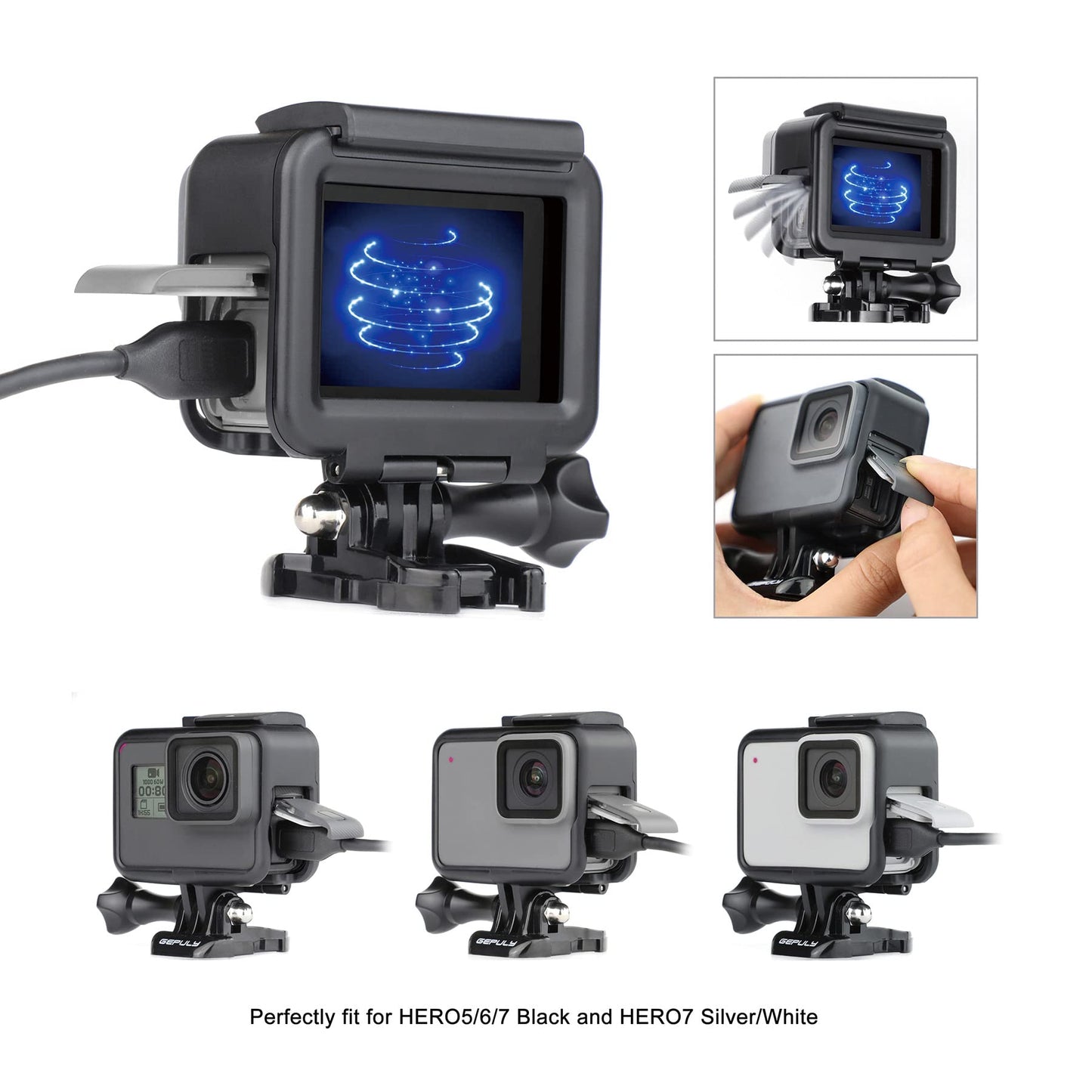 GEPULY Frame Mount Housing Case for GoPro Hero 7 6 5 Black, Hero 7 Silver, Hero 7 White, Hero (2018) Cameras - Includes Quick Release Buckle