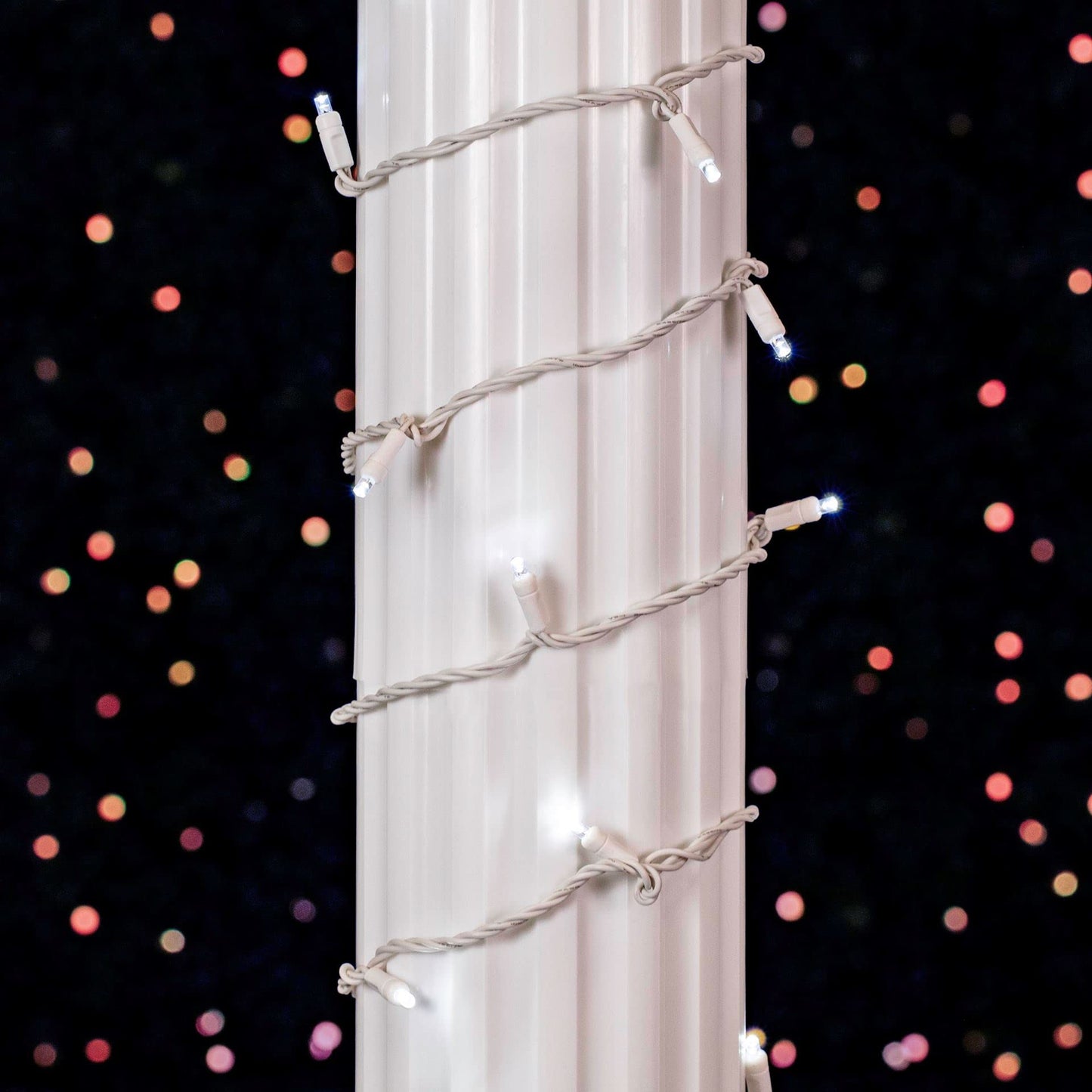 Novelty Lights 34ft Christmas String Lights, 100 Pure White LED Bulbs on White Wire, 4" Spacing, Connectable Indoor Outdoor Commercial Grade Lighting