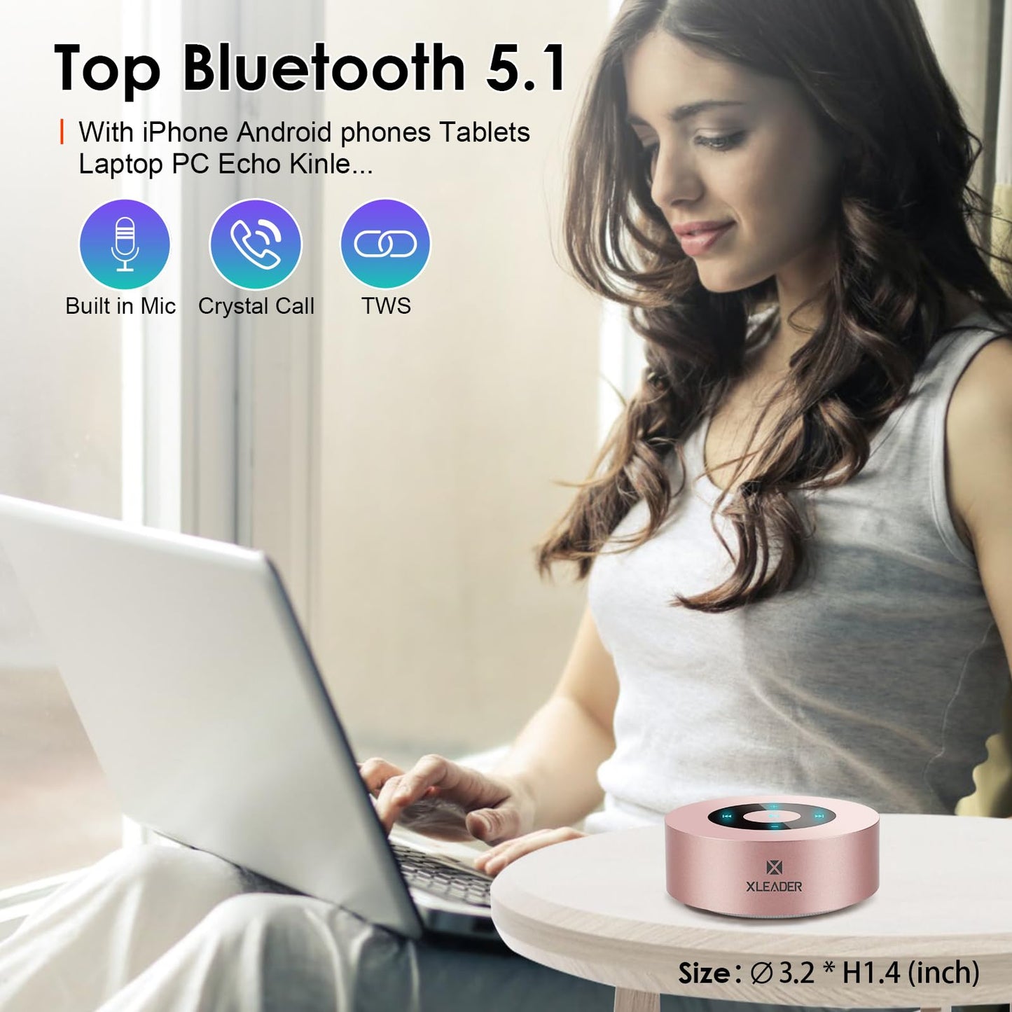 XLEADER Mini Bluetooth Speaker (Travel Case Provided) HD Sound&Rich Bass, Touch Design, 12-15H Playtime, Support Aux Input, Micro SD, Mic, for iPhone
