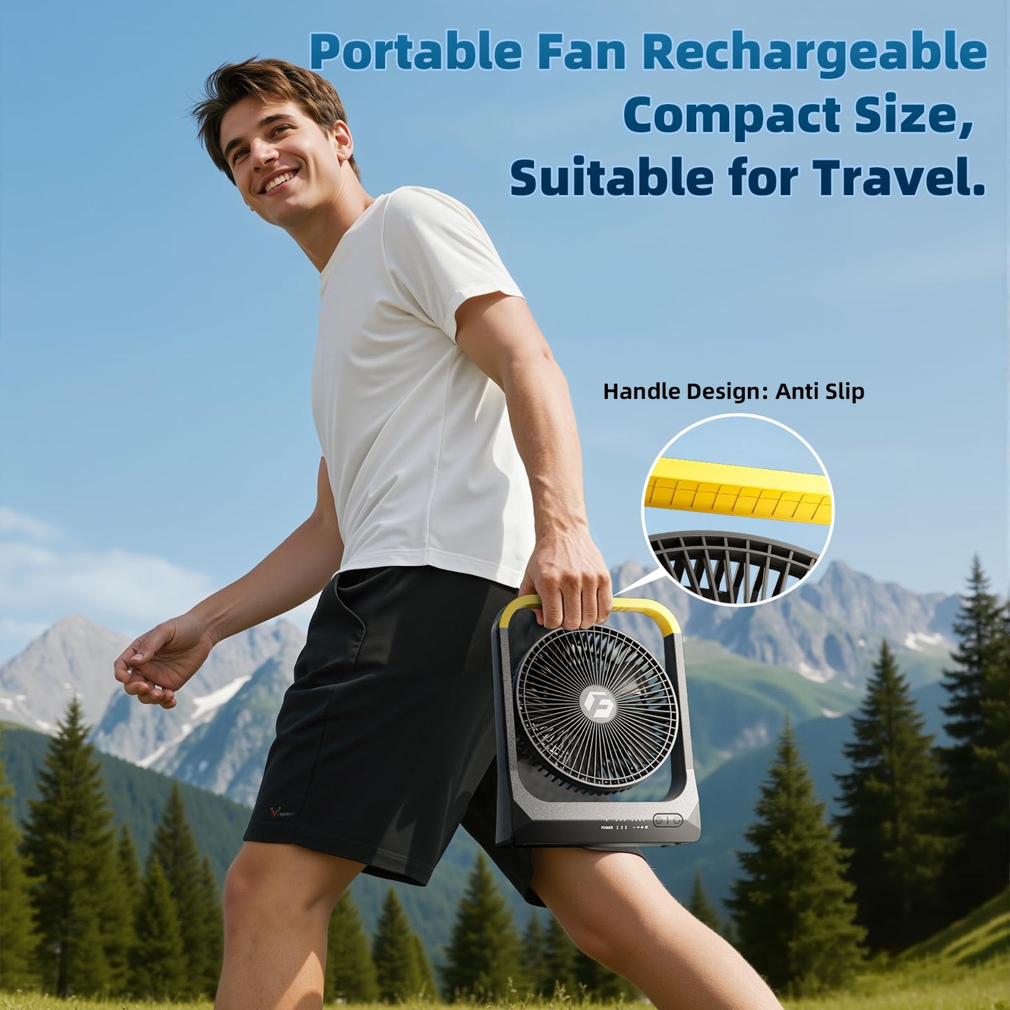 20800mAh Battery Powered Fan, USB-C Fast Rechargeable Portable Fan 80H Long Lasting, 8 Inch Outdoor Fan with 3350RPM Strong Wind, 4 Speeds & Timer
