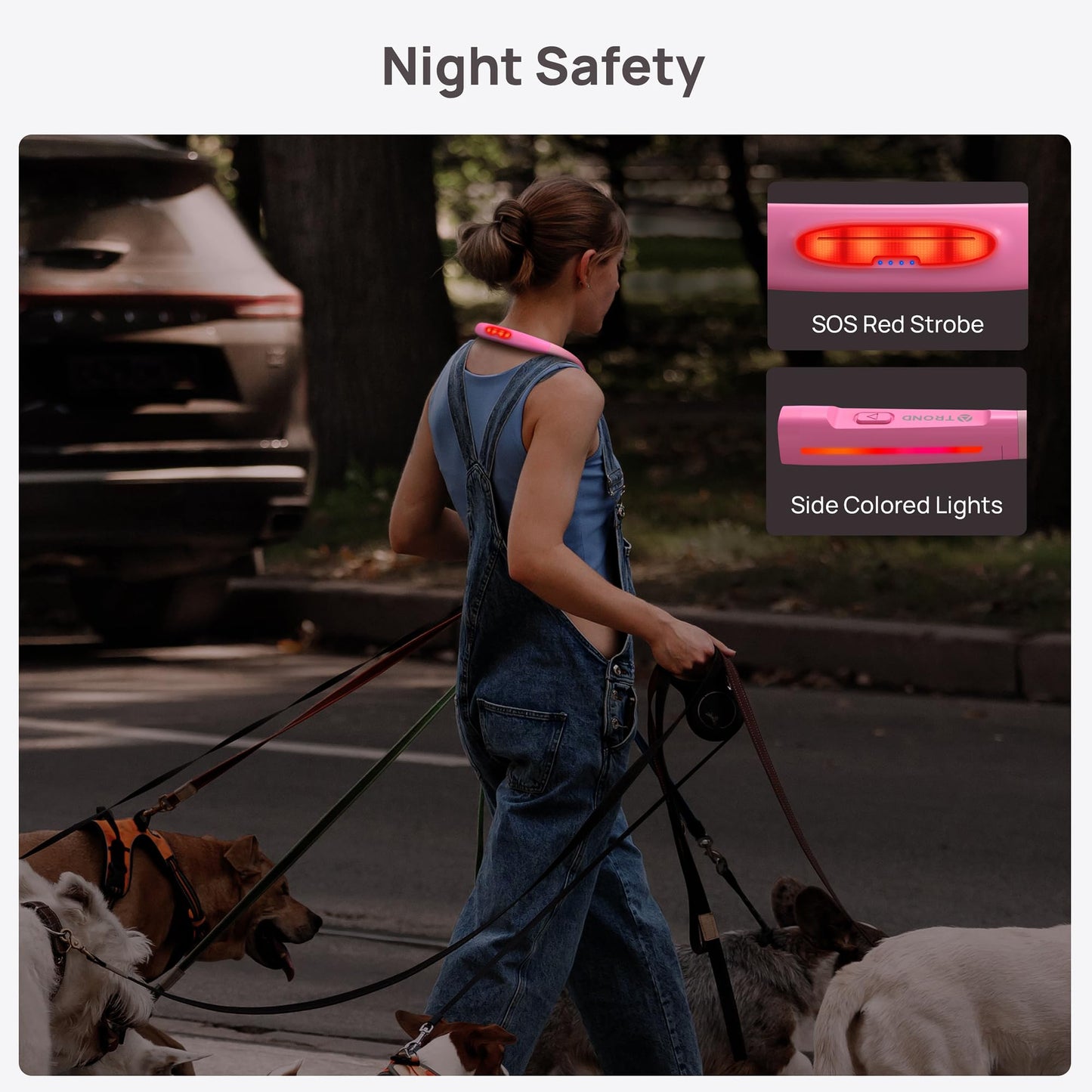 TROND LED Neck Reading Light, 3 Color 3 Brightness Book Light for Reading in Bed, 1000mAh Rechargeable Lamp, Flexible Arm with Outdoor Warning Lamp