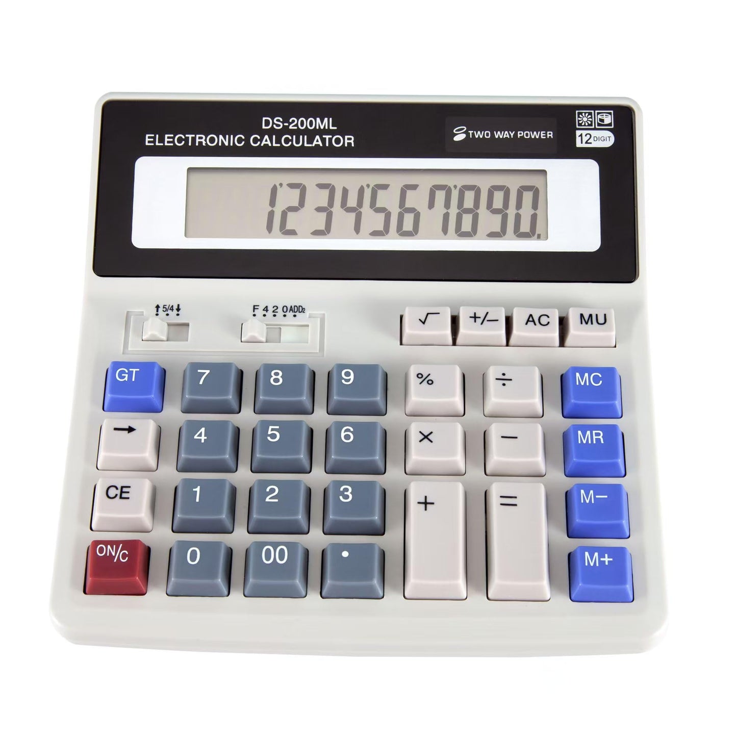 Large Desktop Calculator with 12-Digit Display, Large Plastic Buttons for Easy Operation and Viewing, Dual Power Supply: Battery (with Battery Slot)