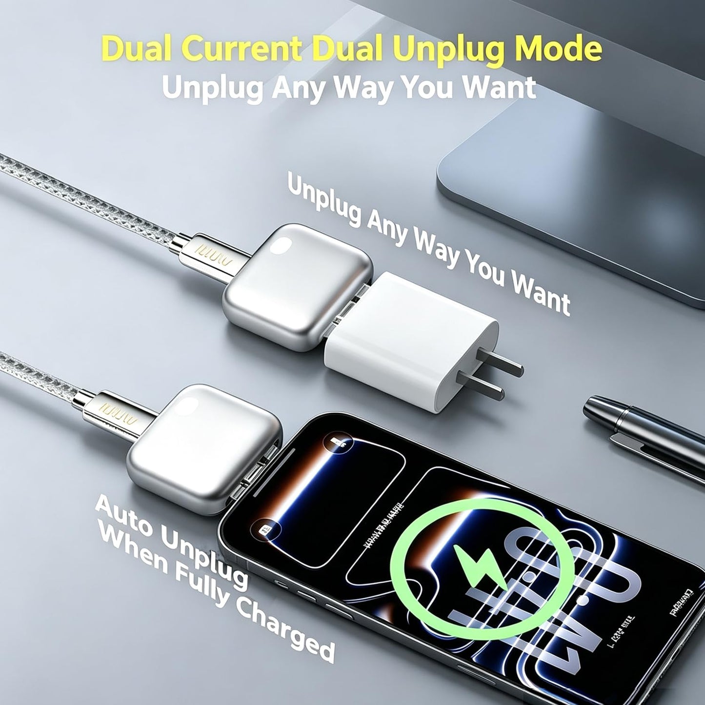 Smart Auto Stop Charging Adapter with USB-C Cable, Auto Cut Off Fast Charger Cable Intelligent Charging Full Disconnect Protector Charged Battery