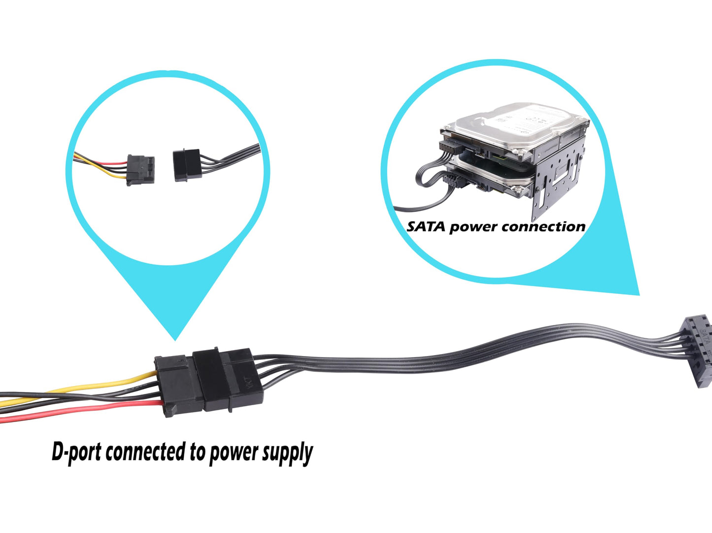 ELFJMZP IDE Molex 4 PIN Male to 6 x SATA 15 PIN Female Expansion Power Cable 27.9in 18AWG Tinned Copper - for PC/NAS/Server Mechanical Hard