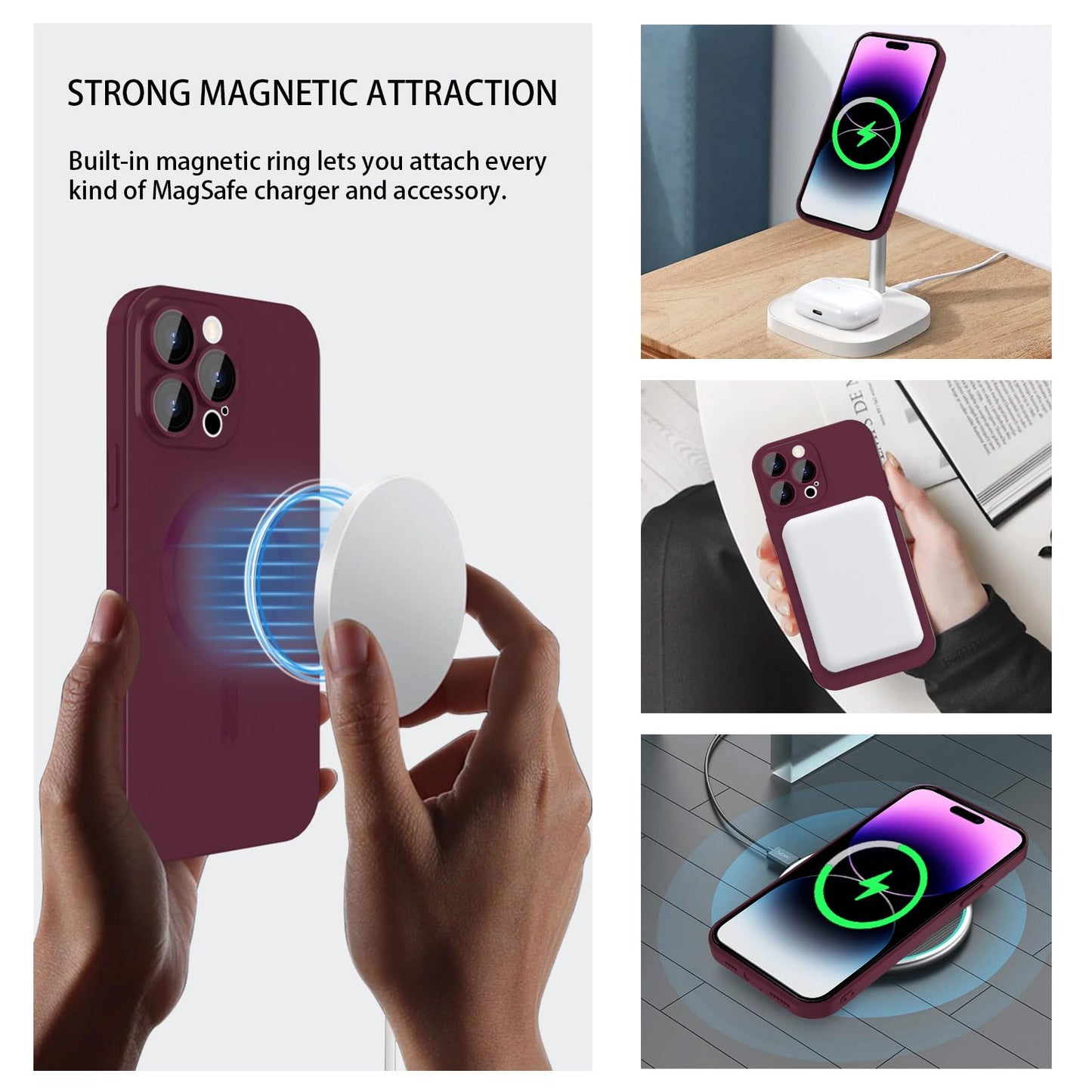 Ankofave Magnetic case for iPhone 14 Pro Max Phone Case for Women, Matte Luxury Soft Metallic Luster Design with Camera Lens Protector, Compatible