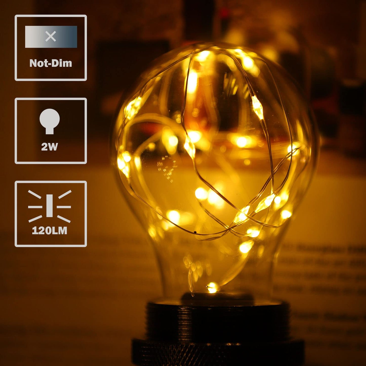 HOWORR Decorative Light Bulb, 2W LED Fairy Light Bulbs, 15W Equivalent Cute Light Bulbs for Pendant Light Fixtures, Bedroom, Living Room, Christmas