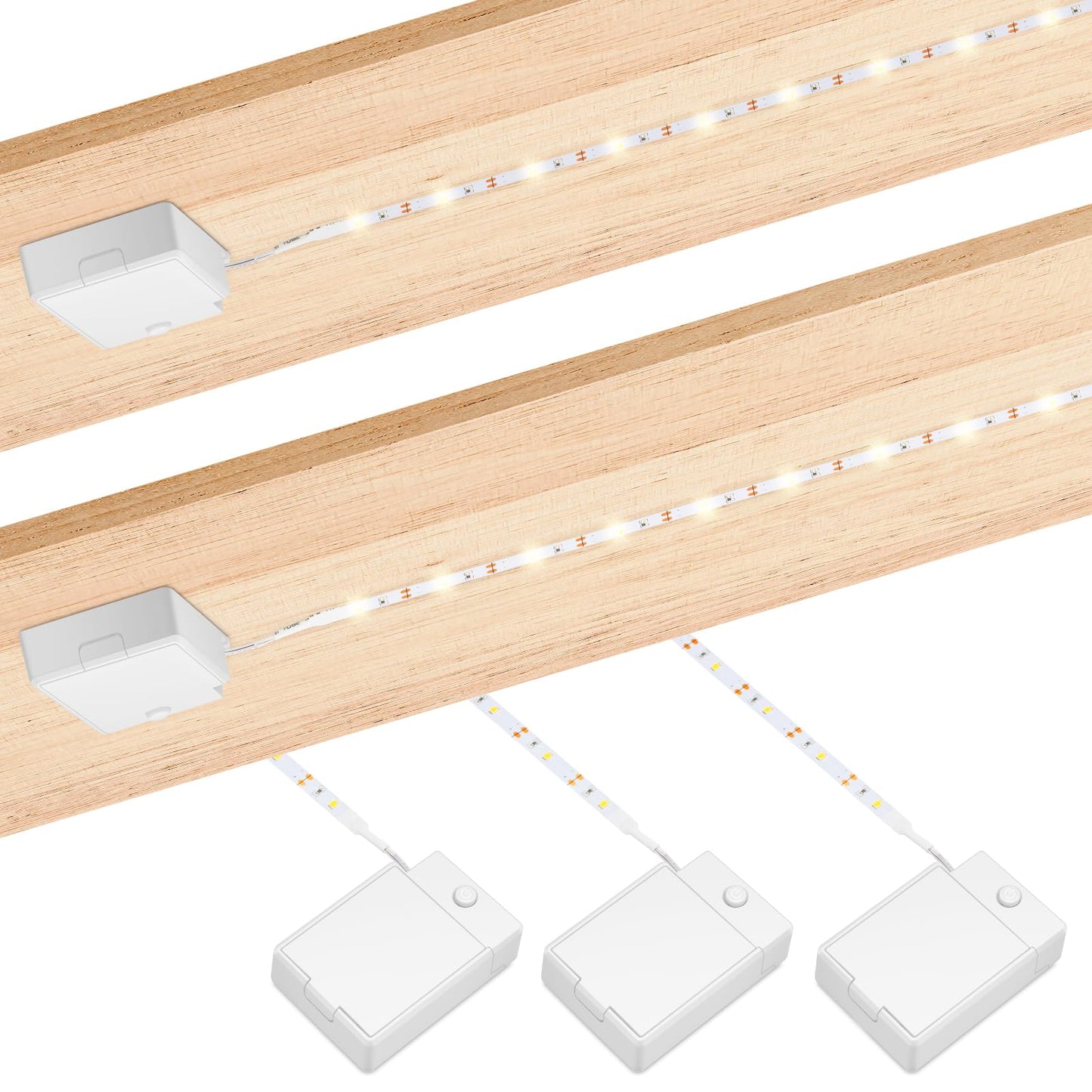 3 Pack Battery Operated LED Strip Lights for Under Cabinet, Under Counter Click Light for Kitchen Cabinet Closet Shelves (Cool White) 5000K, Without