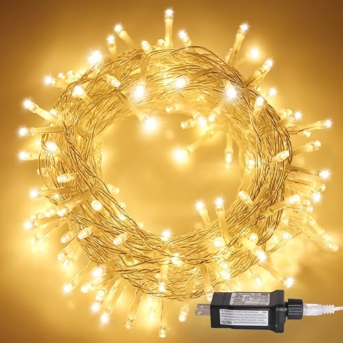 Aluan Christmas Lights Extendable Fairy String Lights 100 LED 33ft+10ft 8 Modes Waterproof Plug in Icicle Lights for Party Wedding Christmas Tree