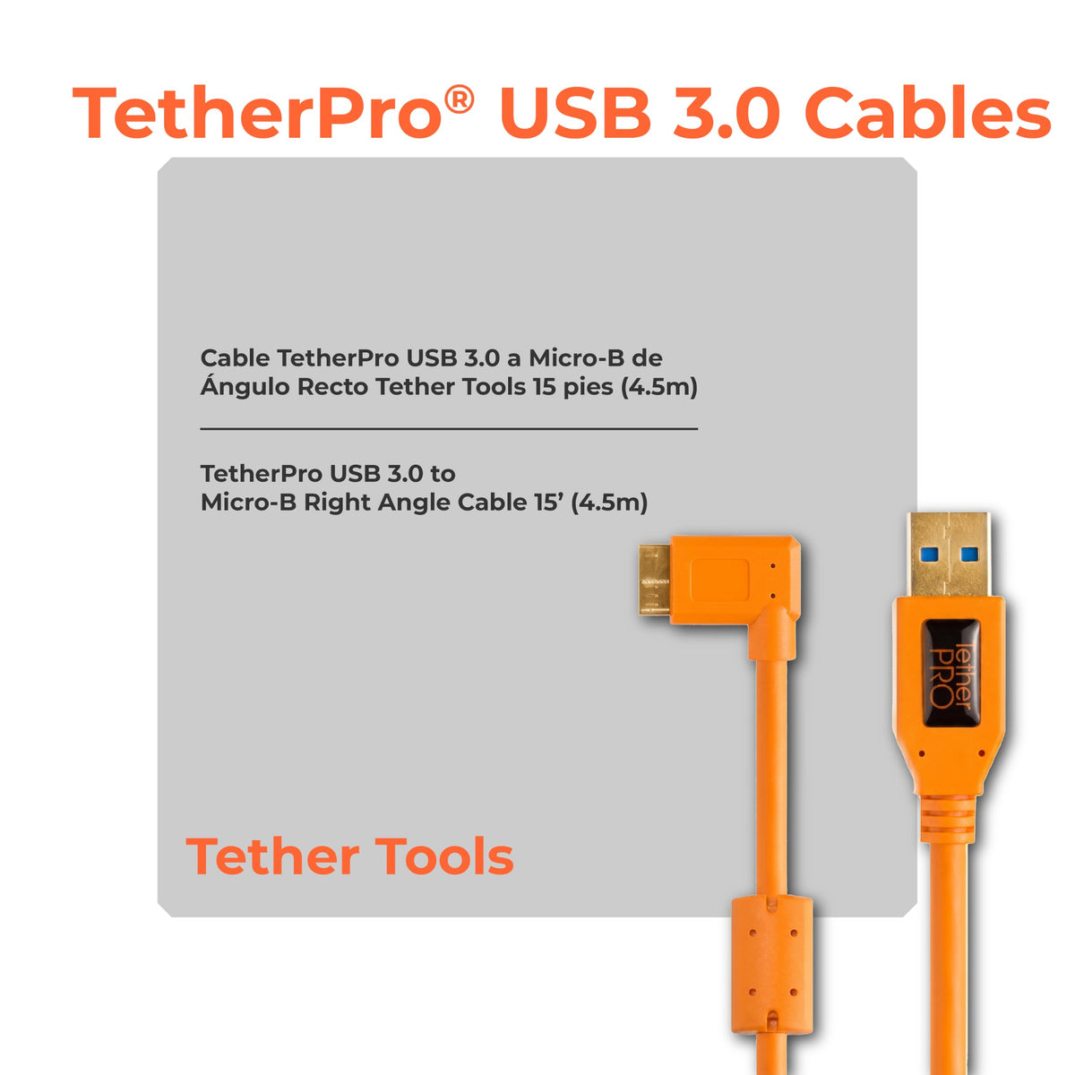 Tether Tools TetherPro USB 3.0 to Micro-B Right Angle Cable | for Fast Transfer and Connection Between Camera and Computer | High Visibility Orange |