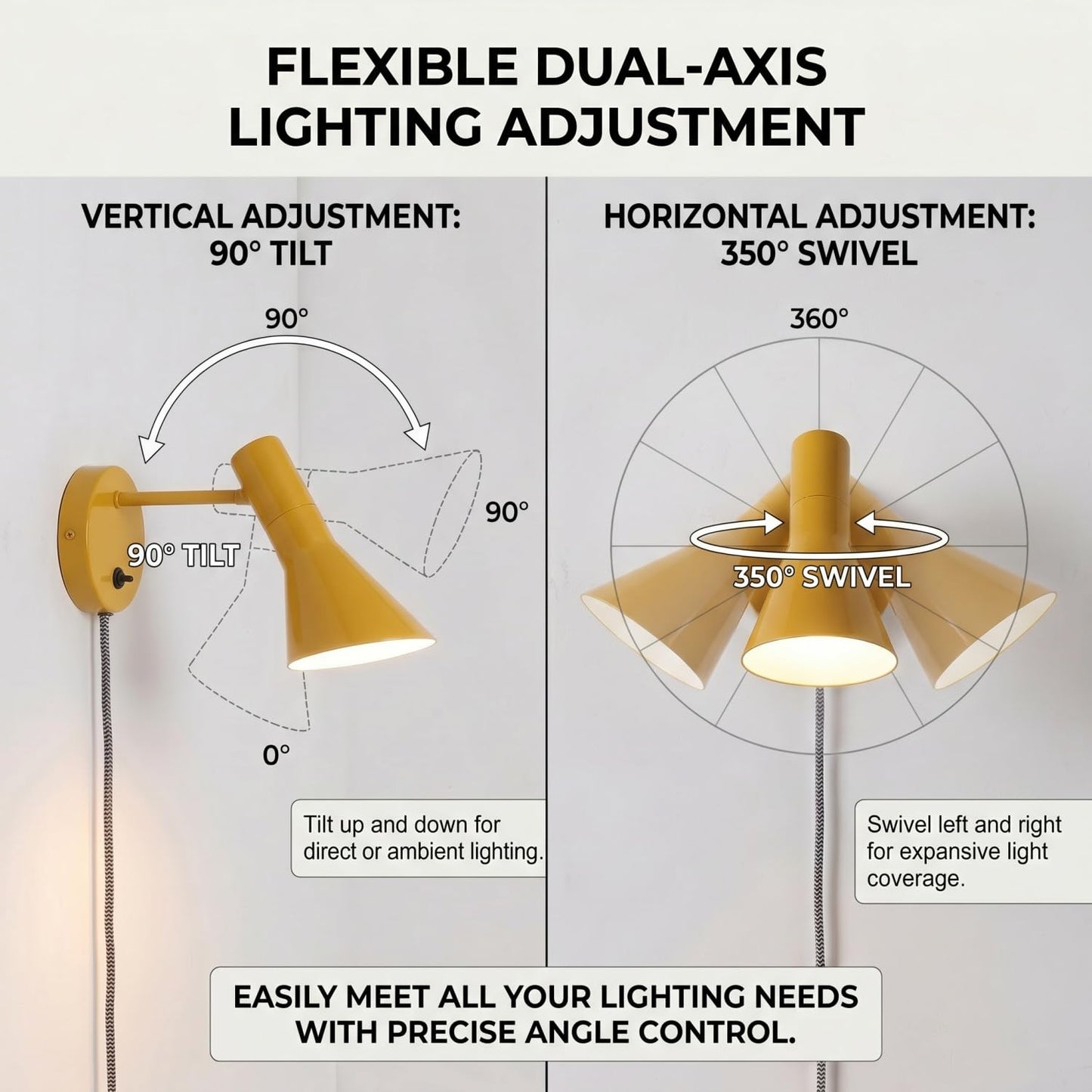 COSYLUX Vintage Plug in Wall Sconces, Industrial Rotatable Swing Arm Wall Lamp with Switch, Wall Mounted Light Fixtures Reading Lamp for Bedside