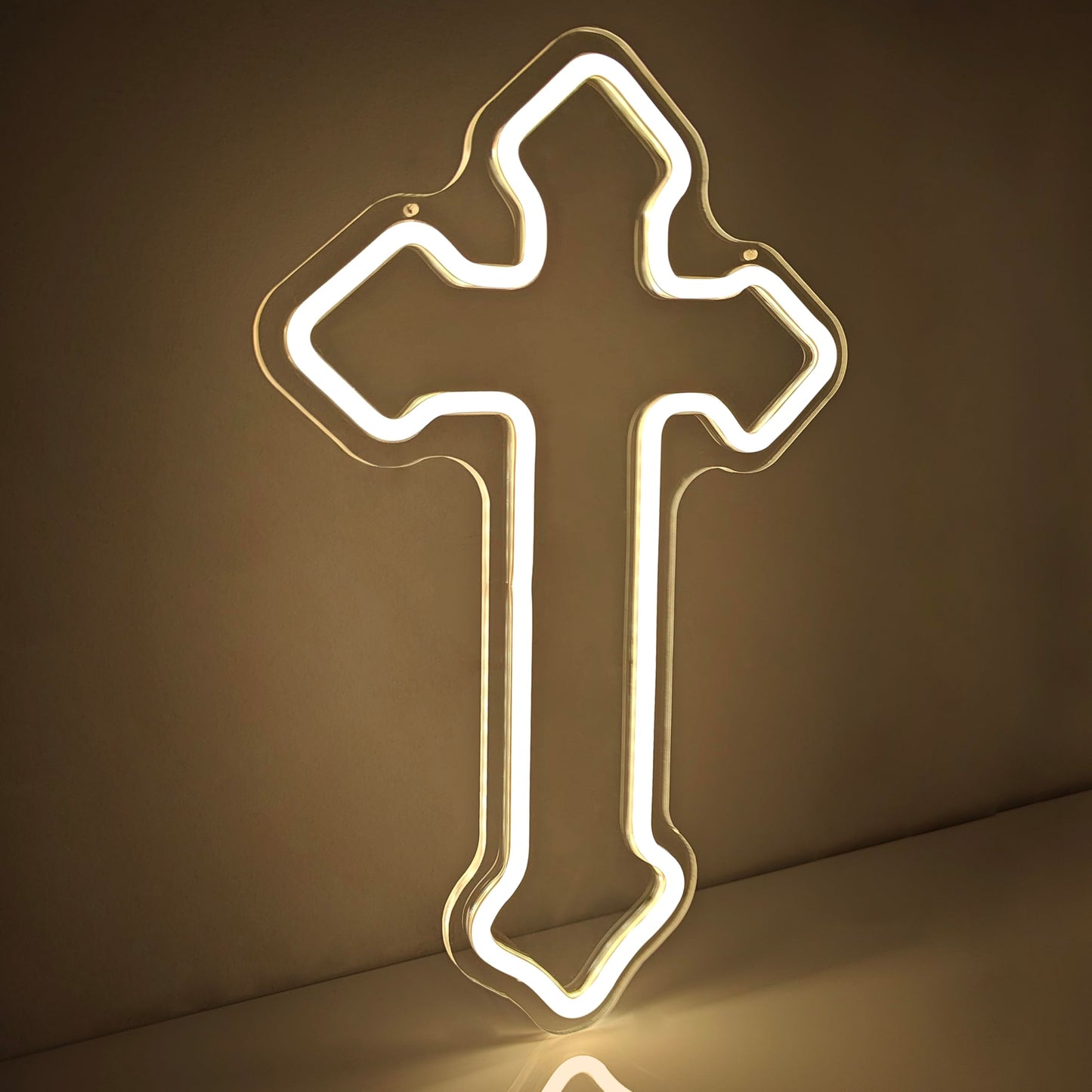 OvoNinn Cross Neon Sign Jesus Neon Lights Signs LED Light Sign for Wall Decor Dimmable Neon Cross Sign for Bedroom Living Room Wedding Warm White