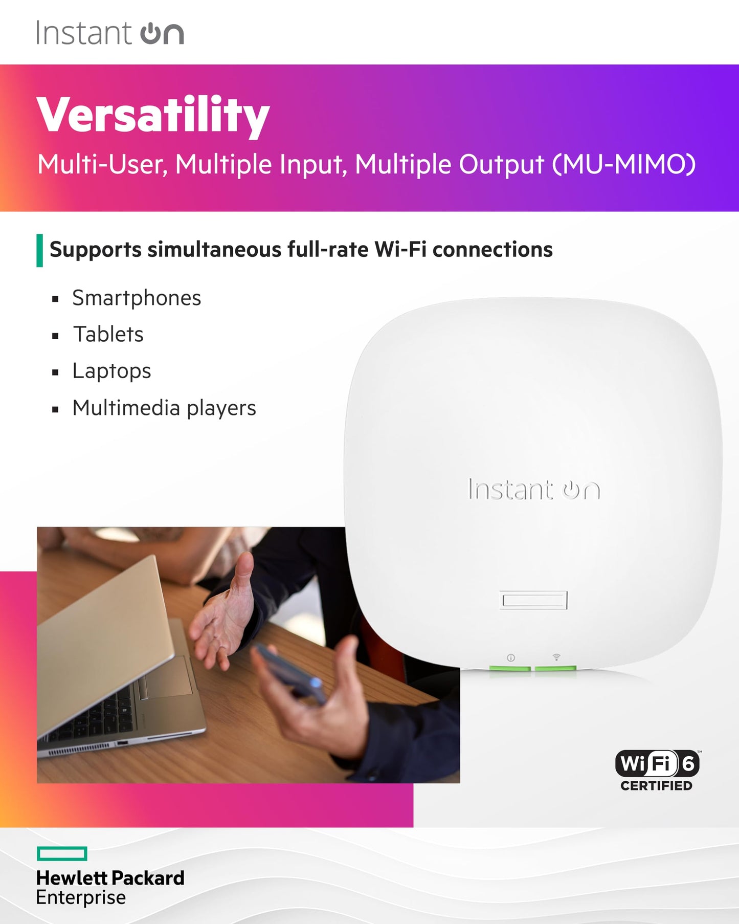 HPE Networking Instant On Access Point AP22 2x2 WiFi 6 Indoor Wireless Access Point | Long Range, Secure, Smart Mesh Support | Power Source Included |