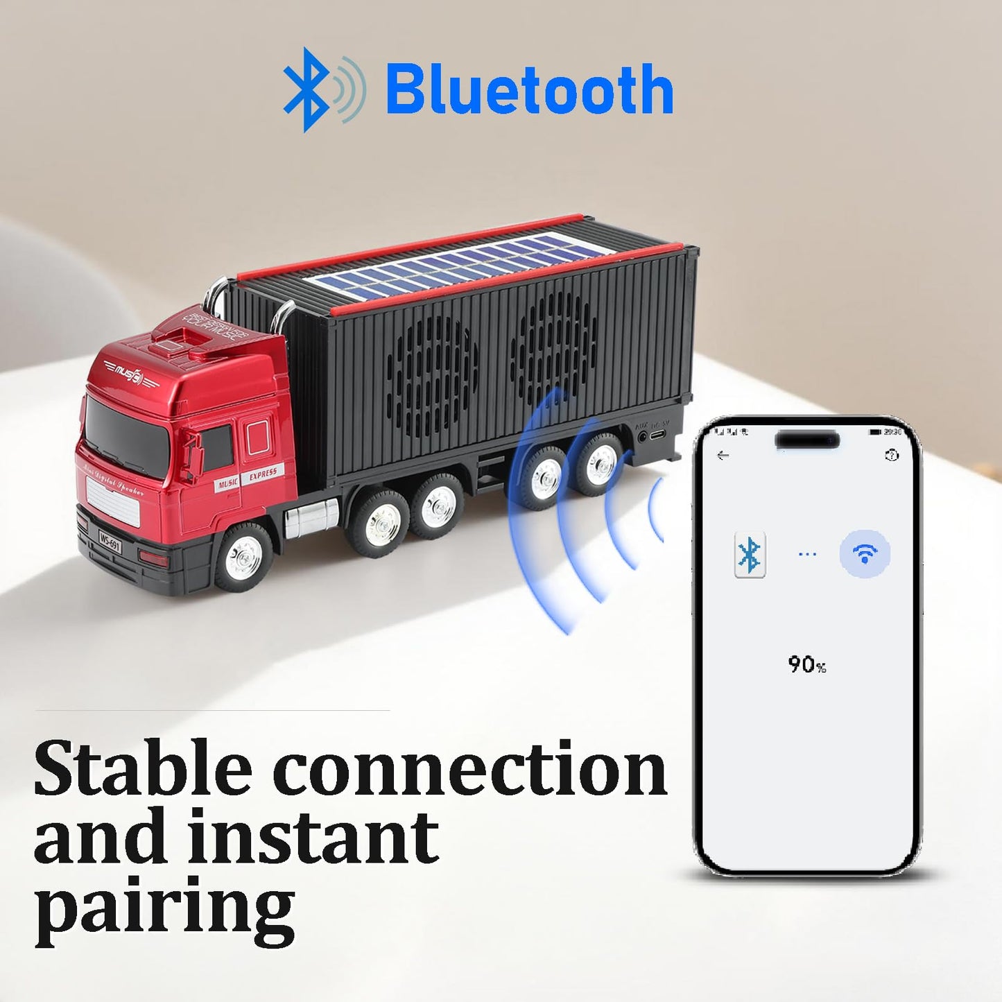 WSTER WS-691 Solar Cool Truck Bluetooth Replica Speaker, Portable Car Bluetooth Speaker with HD Sound, TWS Pairing, FM Radio, USB/TF Playback, LED