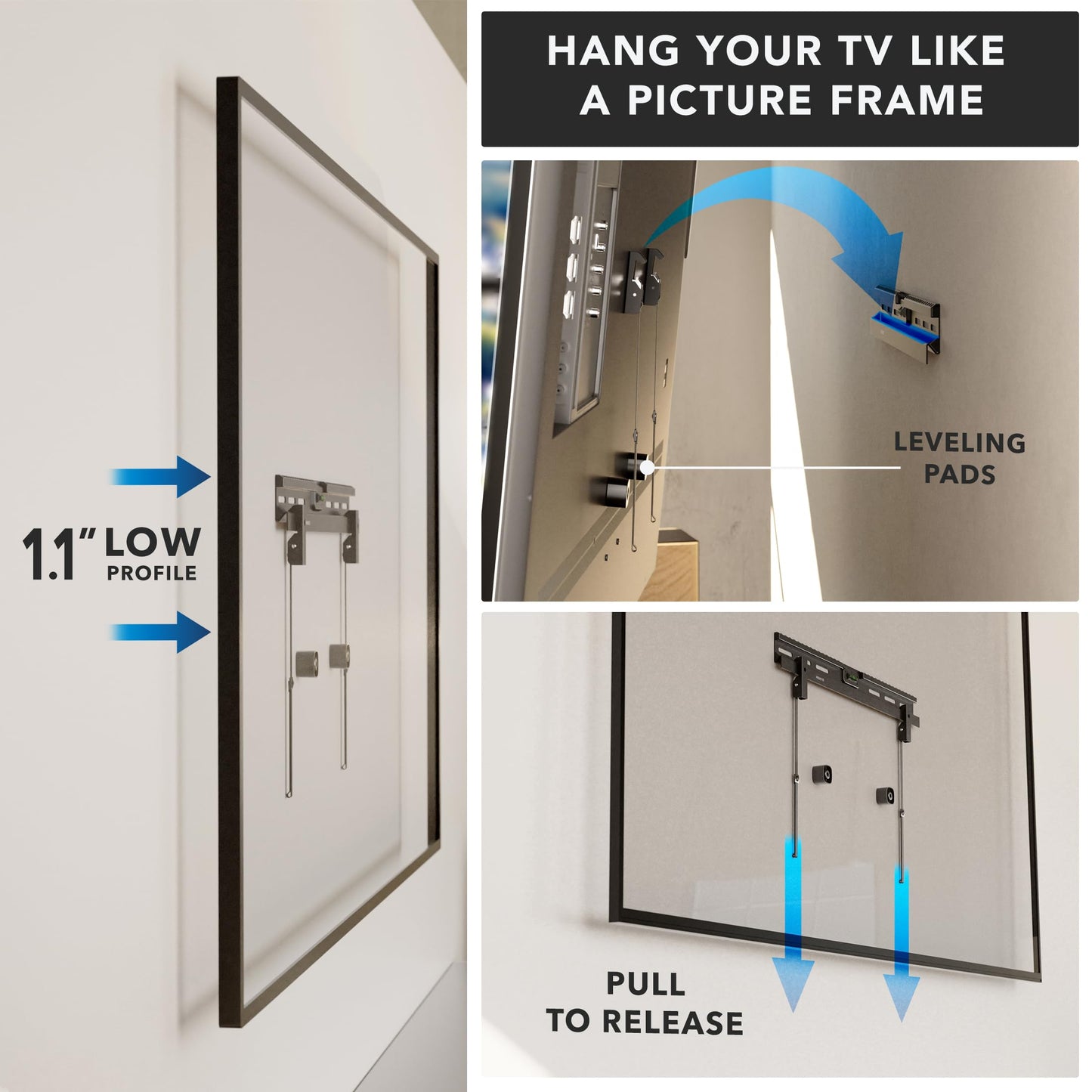 Mount-It! No Stud TV Wall Mount, Studless Drywall TV Bracket for 37-85 Inch Flat Screen TVs, No Drill Easy Install, Slim 1.1” Profile, Supports 110