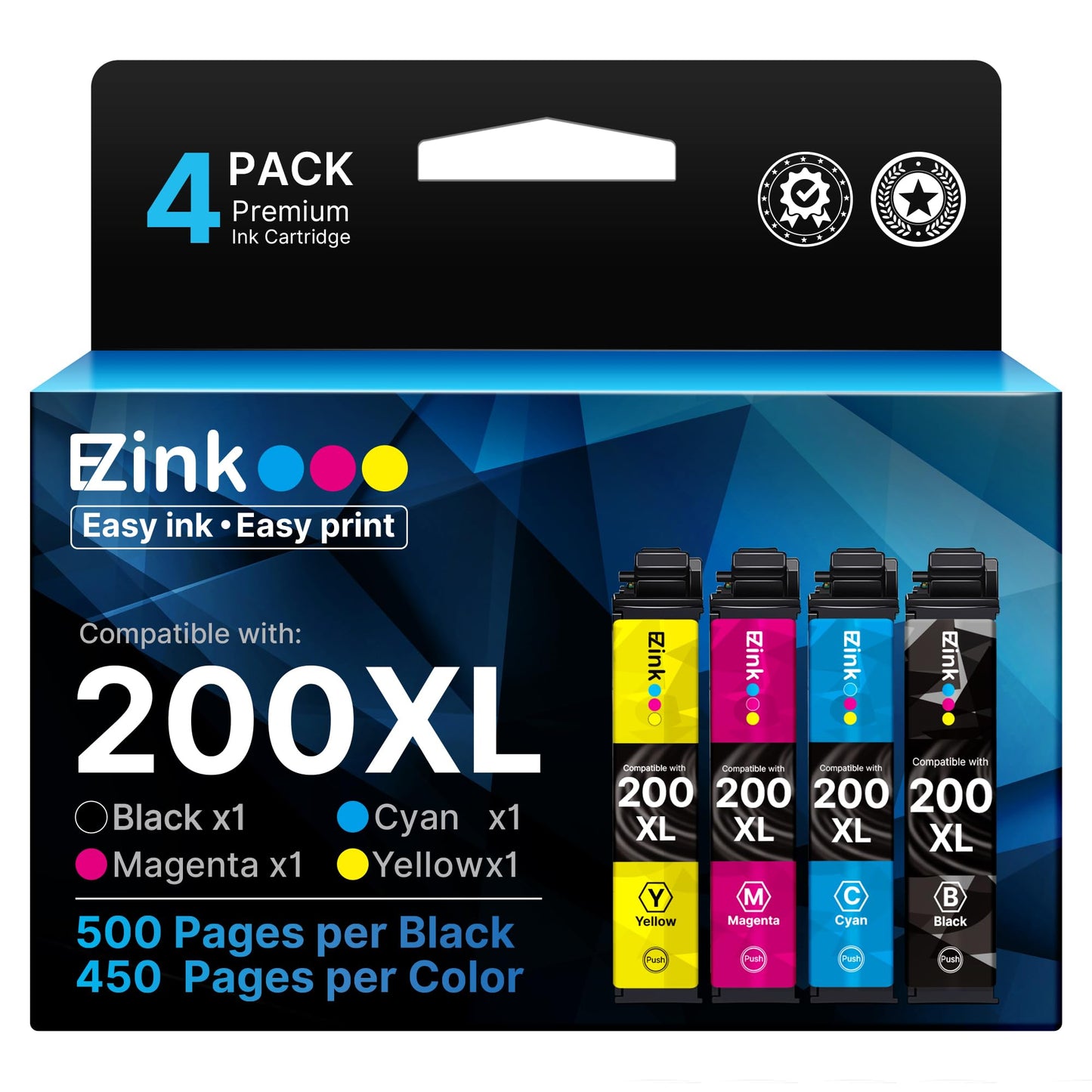 E-Z Ink Remanufactured 200XL Ink Cartridges Replacement for Epson 200XL Ink Cartridges Combo Pack to Use with Epson XP-200, XP-300, XP-310, XP-400