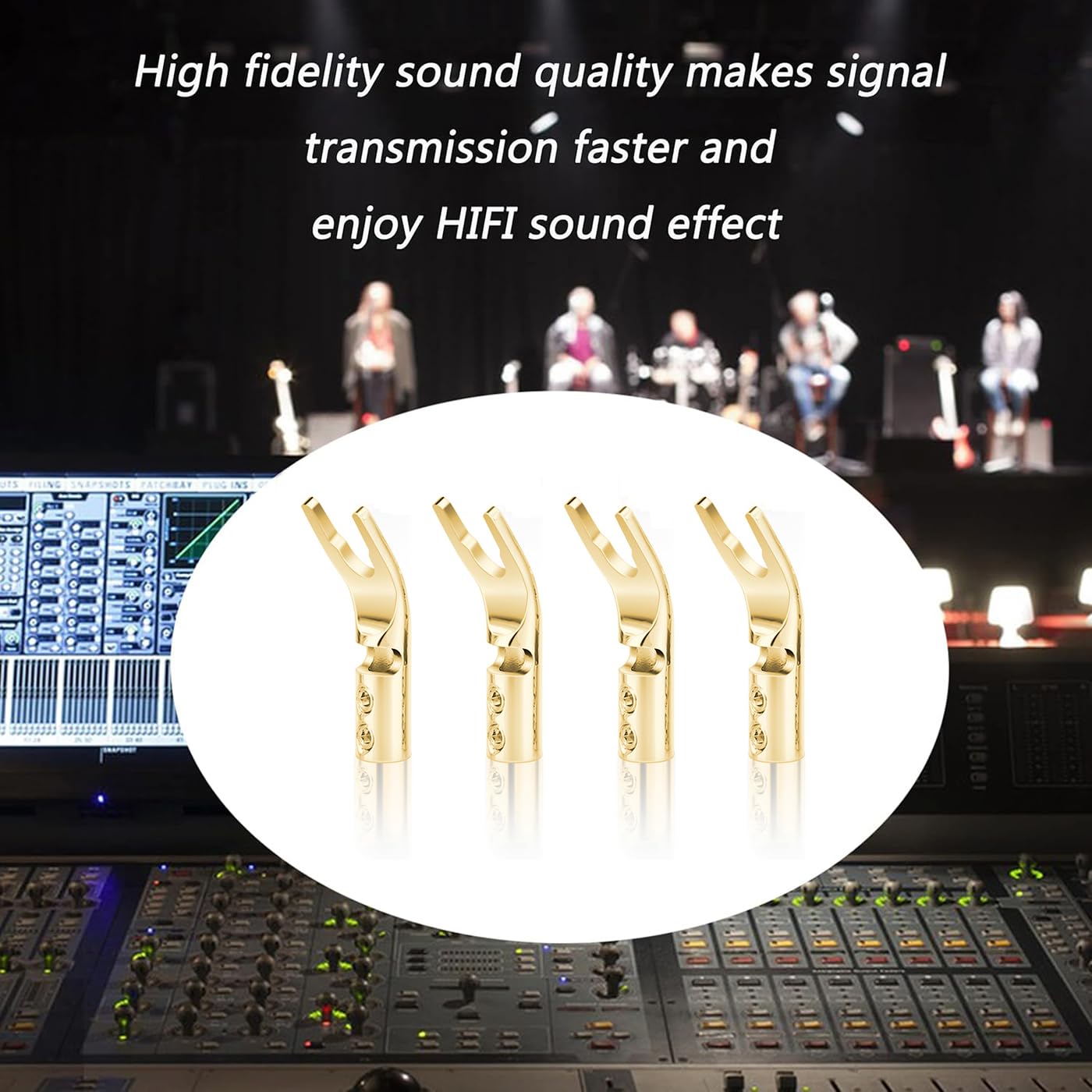 KUYIOHIFI Gold Plated Pure Copper Speaker Spade Connectors - Dual Screw Locking Fork Y/U Plugs for Wire DIY