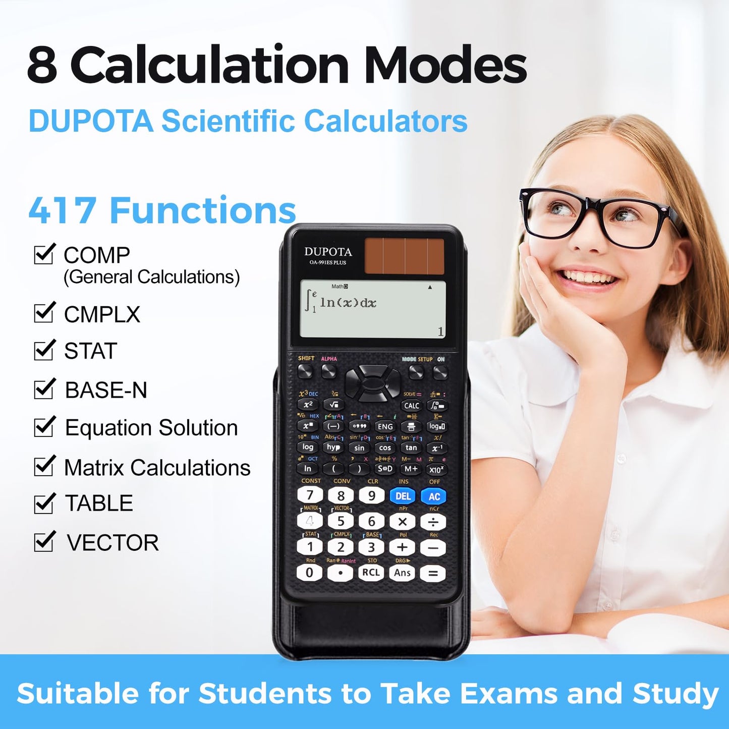 DUPOTA OA-991ES Plus Scientific Calculator with Natural Formula Visualization Display 417 Functions Dual Power & Lightweight Design for High School