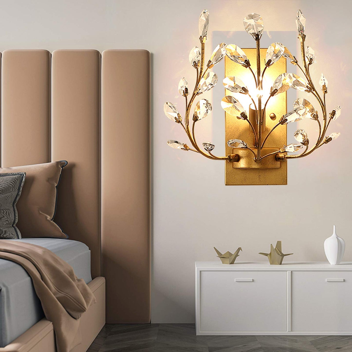 YIYIBYUS LED Golden Crystal Aisle Wall Lamp Lighting, Bedroom Lights Wall Sconce Fixtures Creative Retro Wrought Iron Candle for Dining Room Bathroom