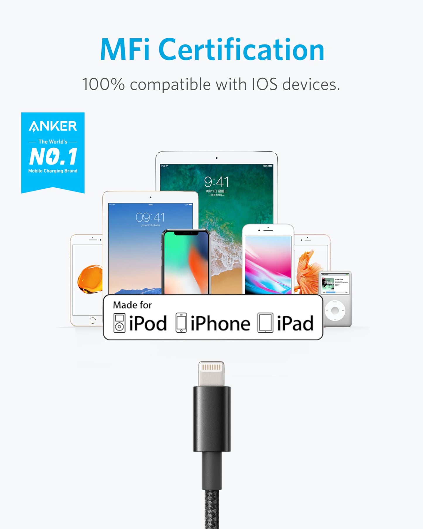 Anker 6 ft Premium Double-Braided Nylon Lightning Cable, Apple MFi Certified for iPhone Chargers, iPhone X/8/8 Plus/7/7 Plus/6/6 Plus/5s, iPad, iPad…