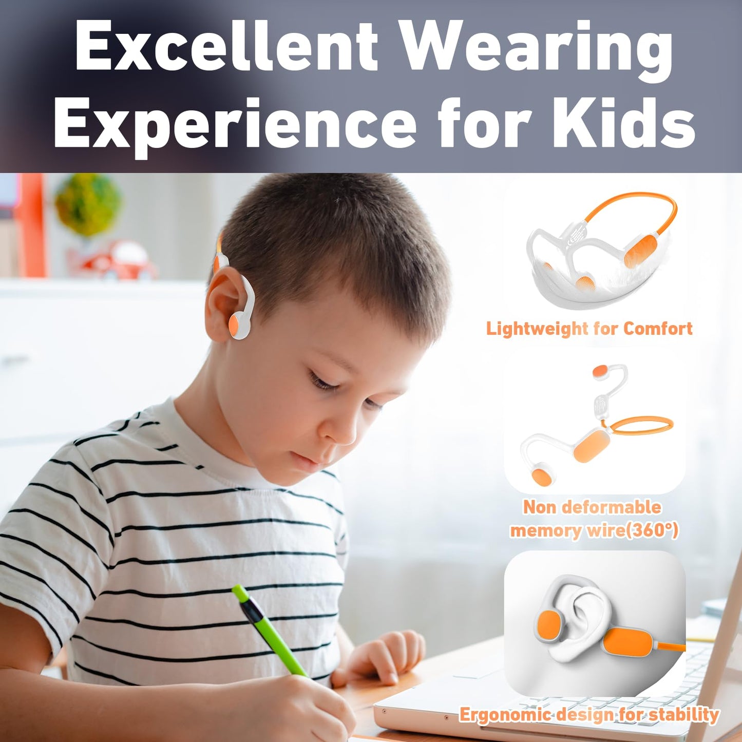 Mehomeli Kids Headphones, Bluetooth 5.2 Air Conduction Open Ear Headphones