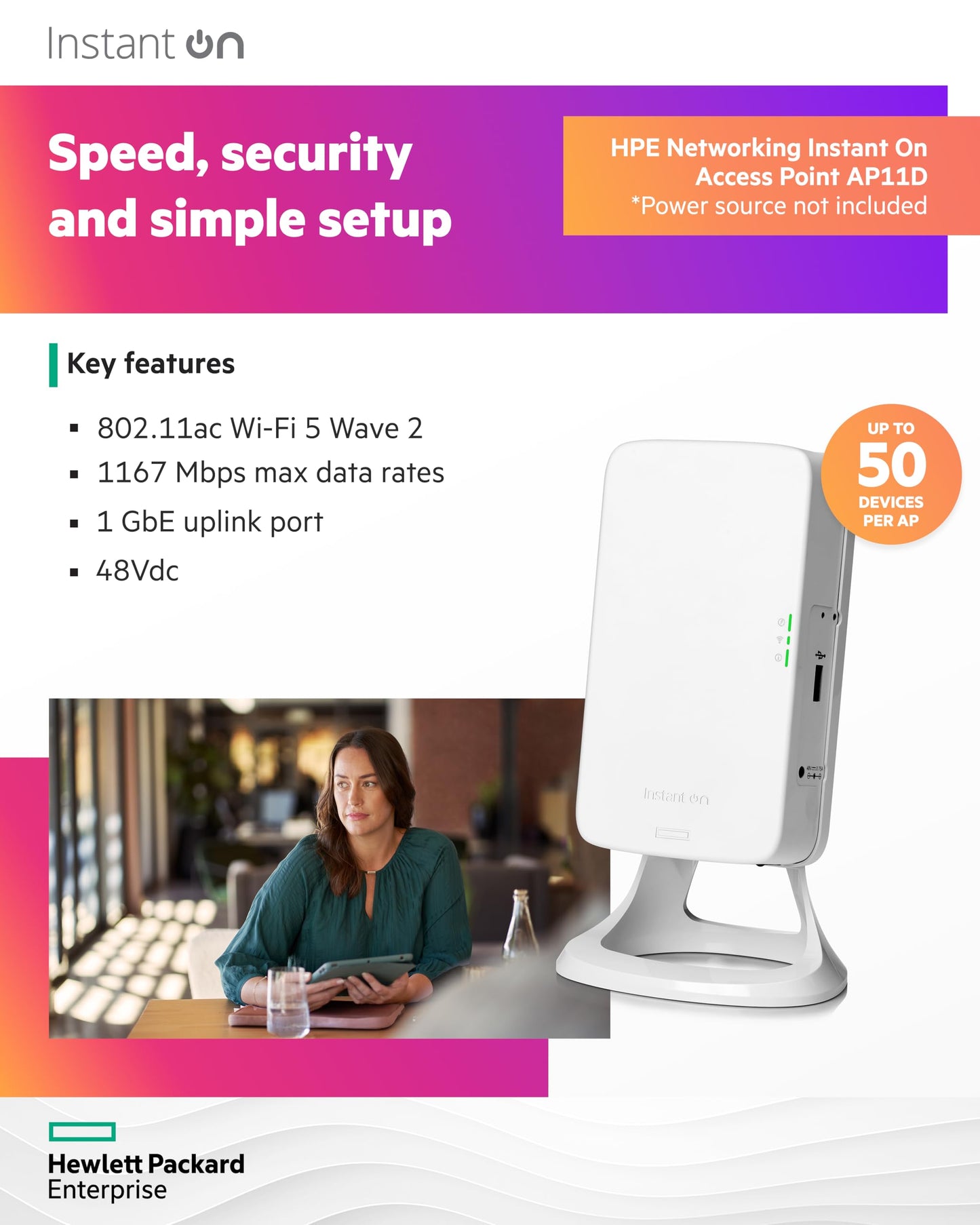 HPE Aruba Instant On AP11D Wireless Access Point, 2x2:2 MU-MIMO Technology - R2X15A