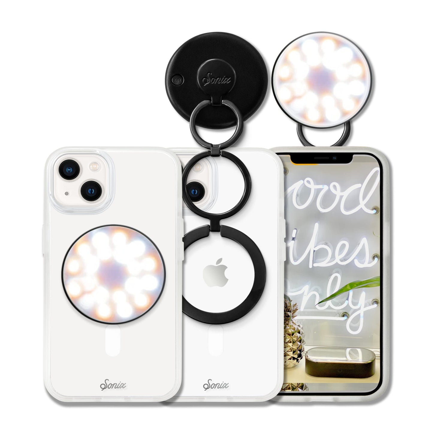 Sonix MagLink Selfie Light and Phone Ring Grip for MagSafe iPhone 17, 16, 15, 14, 13, 12 Series, Magnetic Fully Adjustable Round Ring Light