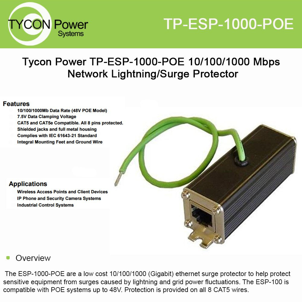 Tycon Systems, Inc Surge Protector, 5ka Surge - TP-ESP-1000-POE