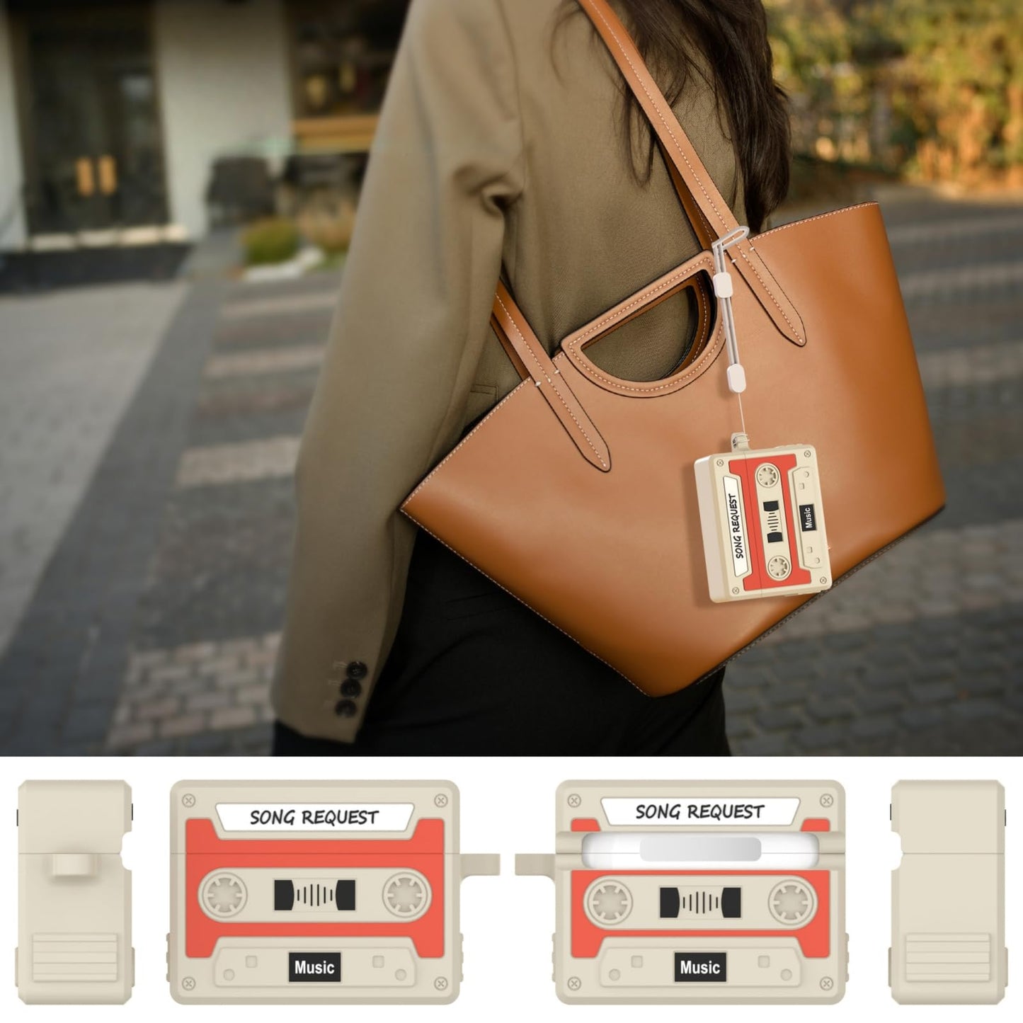 Rertnocnf Designer Retro Case Compatible with AirPods 4 2024, Music Cassette Tape Case Cover with Rope, Portable Soft Silicone Wireless Charging
