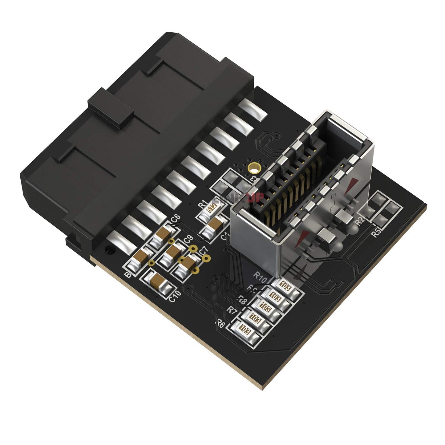 LINKUP - [Active Chip USB 3.0 (3.2 Gen 1) Internal IDC 20 Pin Motherboard Header to A-Key (Type-E) 20 Pin Female Converter for Type C Panel Mount
