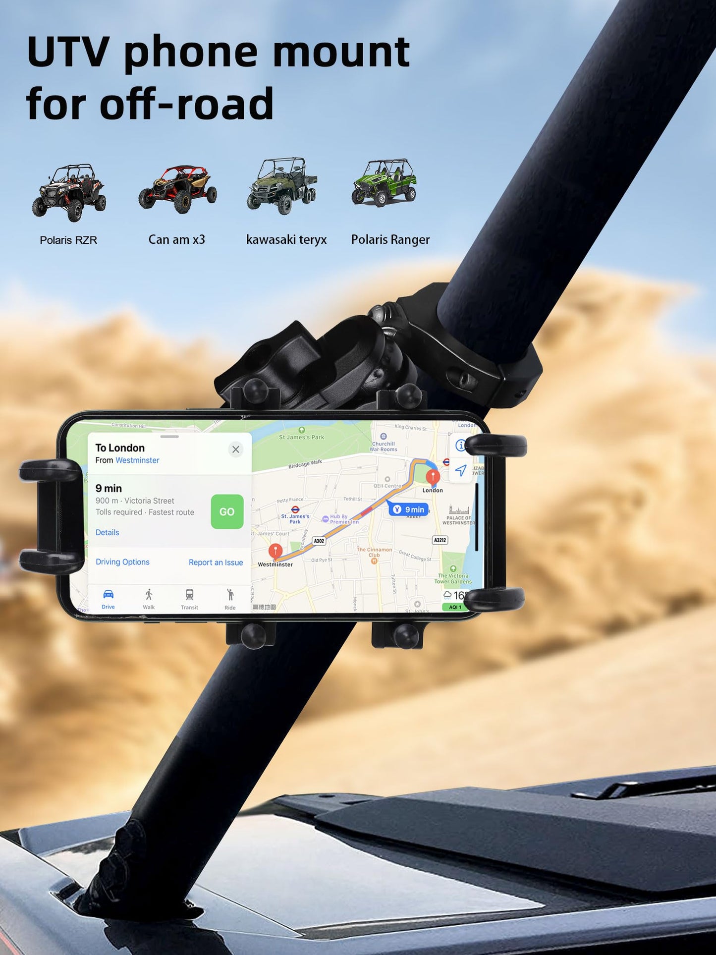 ZIDIYORUO Anti-Vibration UTV Phone Mount Heavy Duty, Full Protection SXS Phone Holder with Aluminum Bracket Fit for 1.75-2" Roll Cage, Adjustable UTV