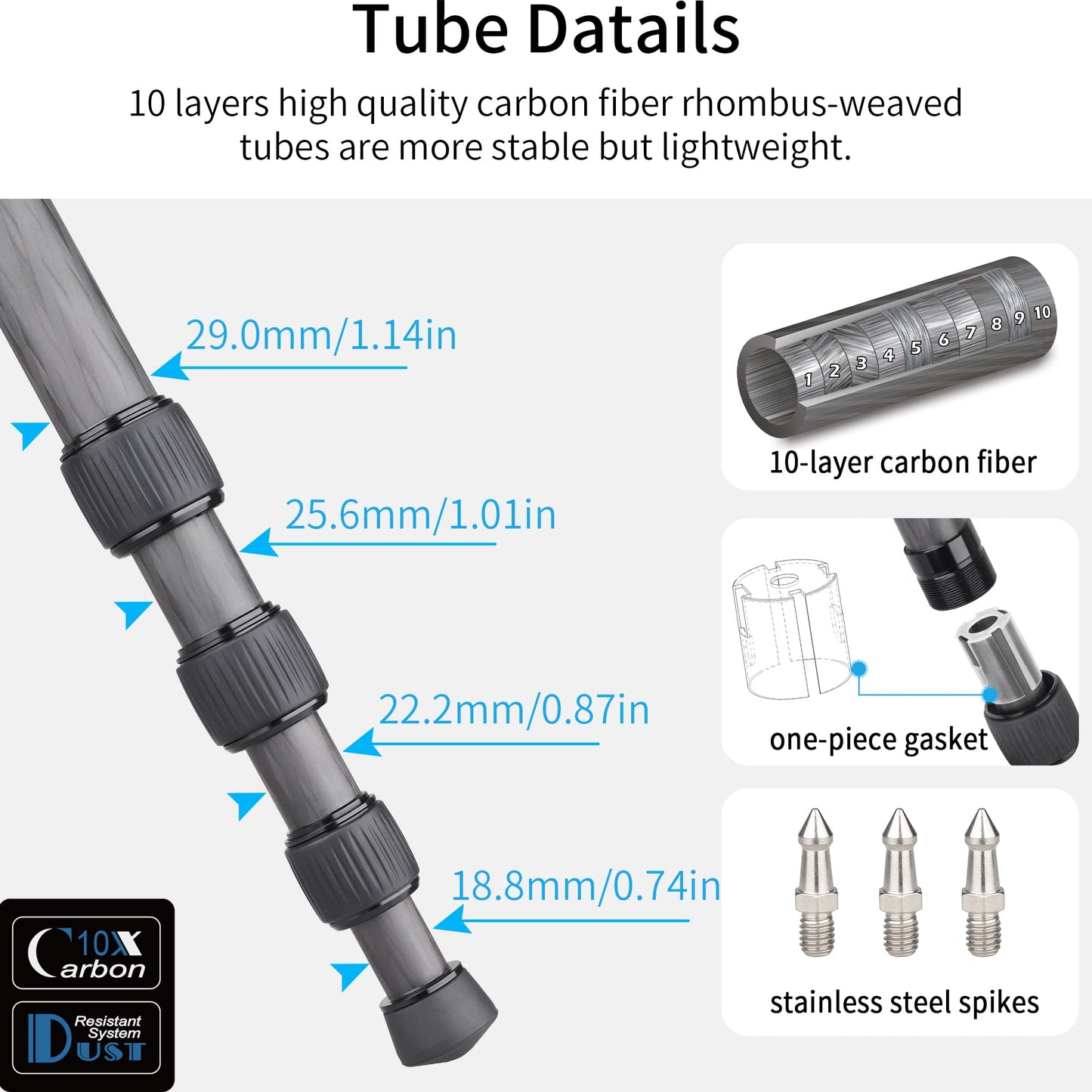 Carbon Fiber Tripod-INNOREL RT75C Without Ballhead Super Professional Tripod Monopod Heavy Duty Compact Stand Support for Digital DSLR Camera Travel