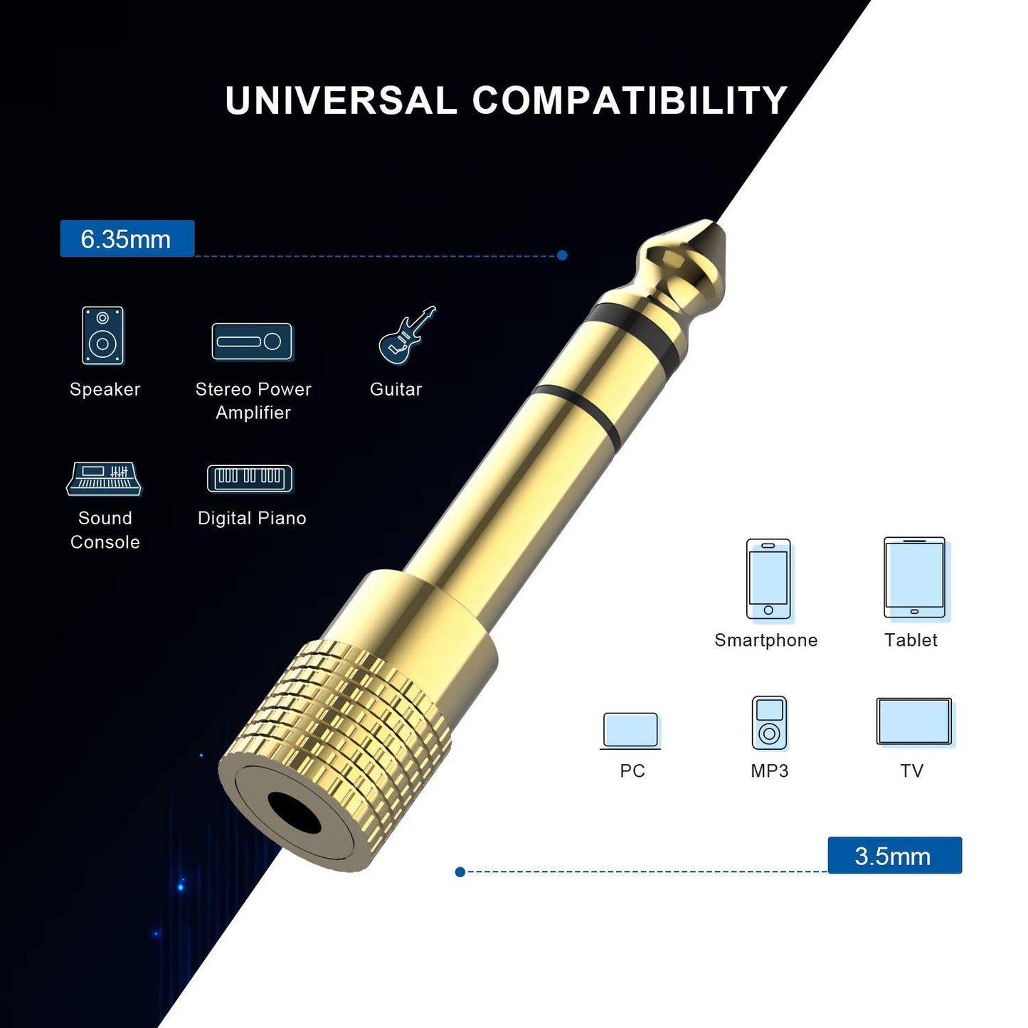 DIGITNOW Headphone Adapter 6.35mm (1/4 Inch) Male to 3.5mm (1/8 Inch) Female and 3.5 mm Male Plug to 6.35 mm Female Jack, Audio Stereo TRS Converter