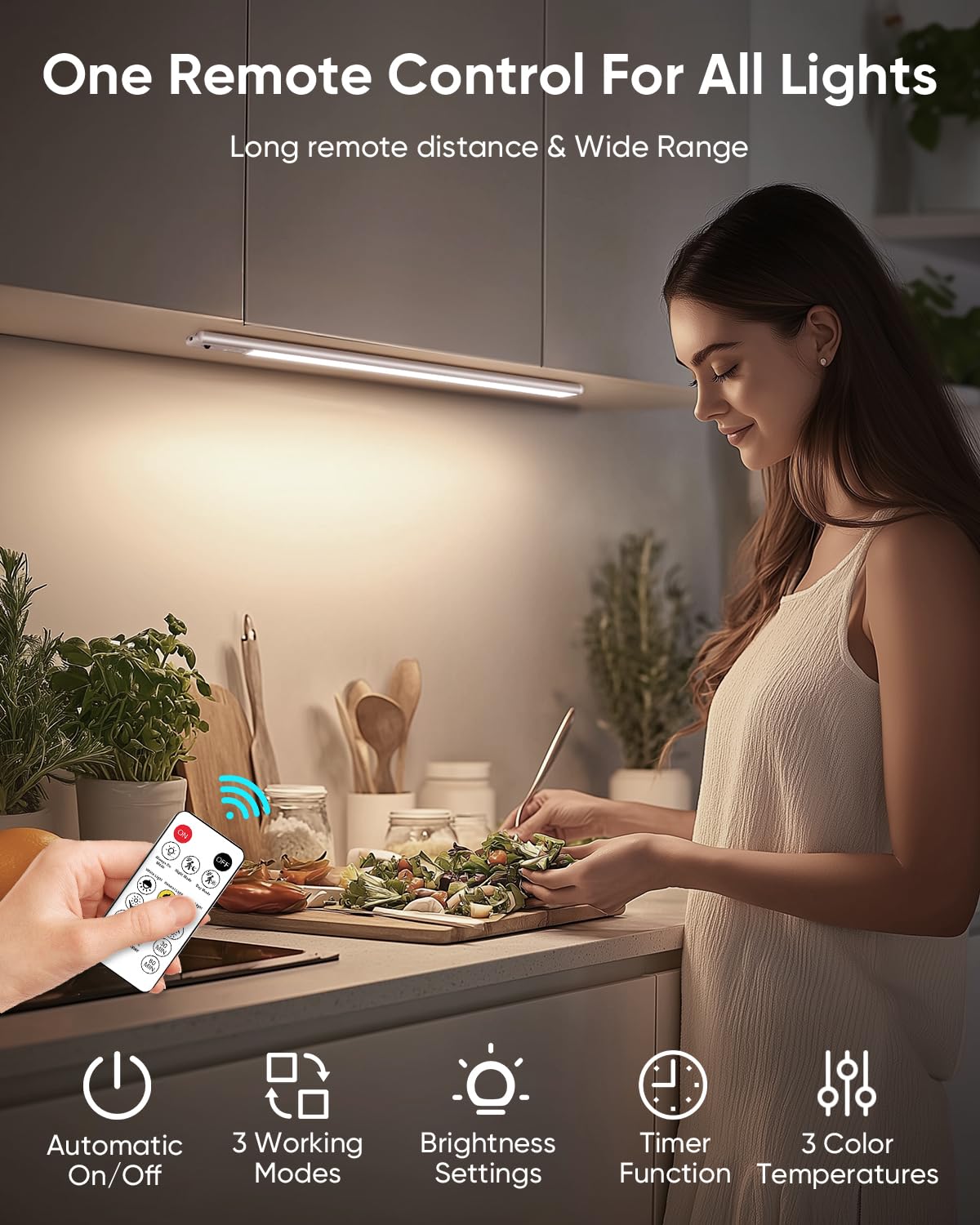 Under Cabinet Lighting Wireless, Rechargeable LED Motion Sensor Light Indoor, Closet Lights with Remote, Timer, 3 Color Temps & Dimmable Magnetic