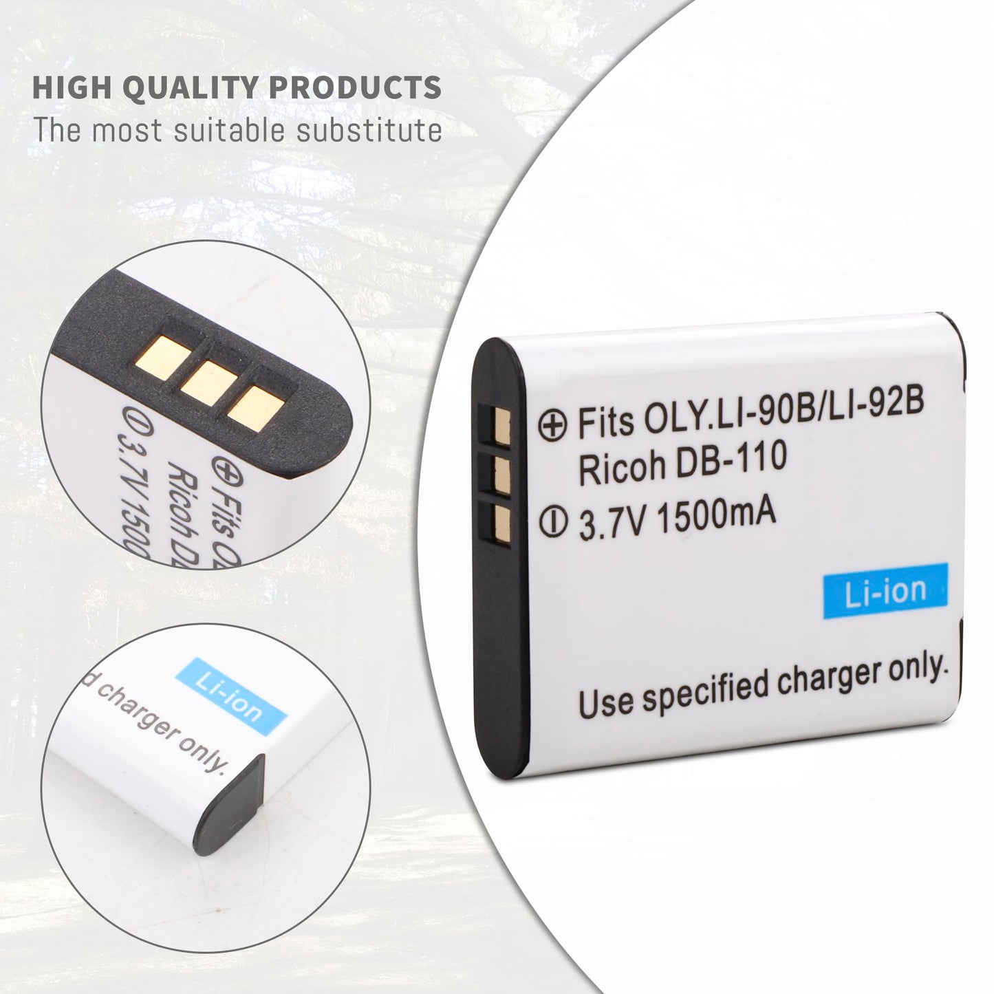 DB-110 2Pack Battery, Quick LED Dual USB Charger Compatible for Ricoh GR III, GR IIIx, Theta X, WG-6, G900, for Olympus Tough TG-7, TG-6, TG-5