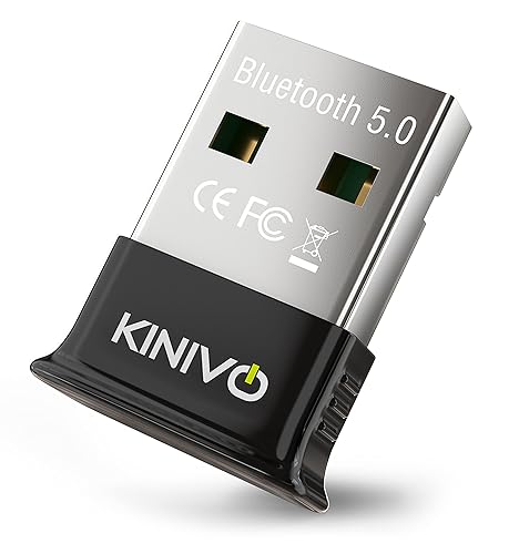 Kinivo USB Bluetooth Adapter for PC (BT5.0, Plug & Play Wireless Dongle Receiver for Ubuntu, Windows 11/10/8.1) - Works with Laptops, Headsets