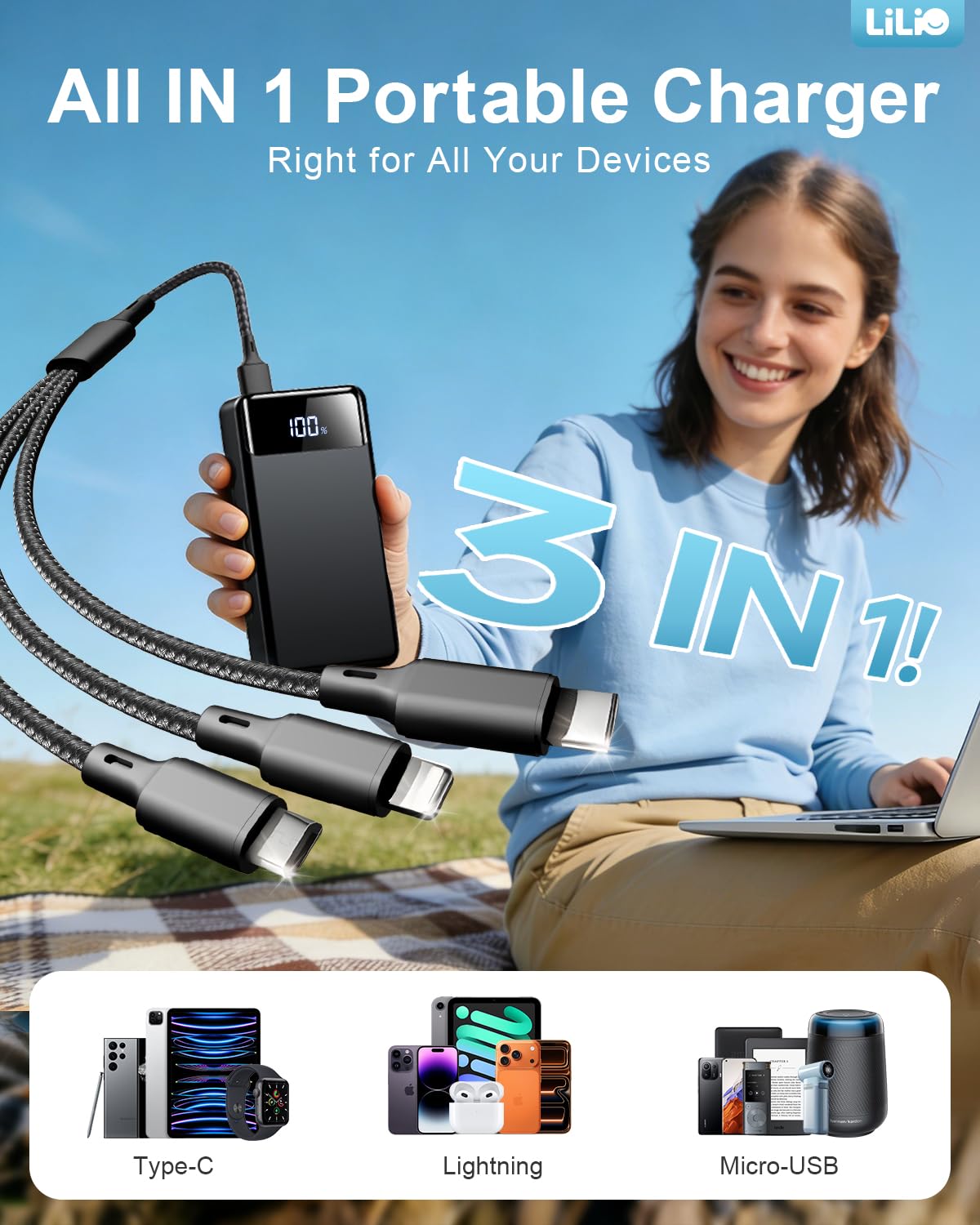 LILIO Portable Charger Power Bank?60,000mAh Battery Pack, 22.5W Power Bank Fast Charging with USB Cable, Phone Charger for iPhone 17/16/15/14/13 All