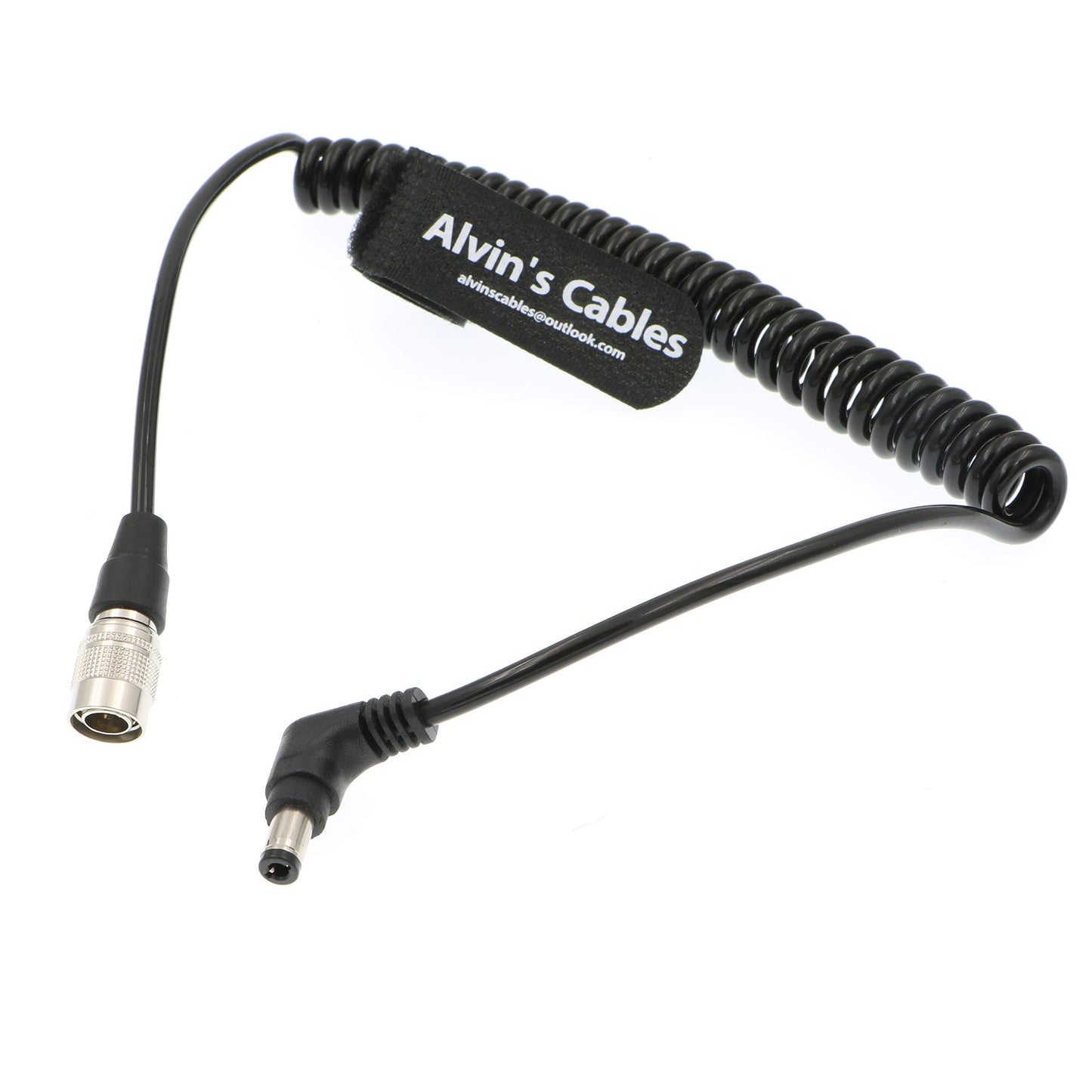 Alvin's Cables Hirose 4 Pin Male to DC Right Angle Coiled Power Cable for Sound Devices 633|644|688 Zoom F8 Blackmagic Cinema Camera 4K