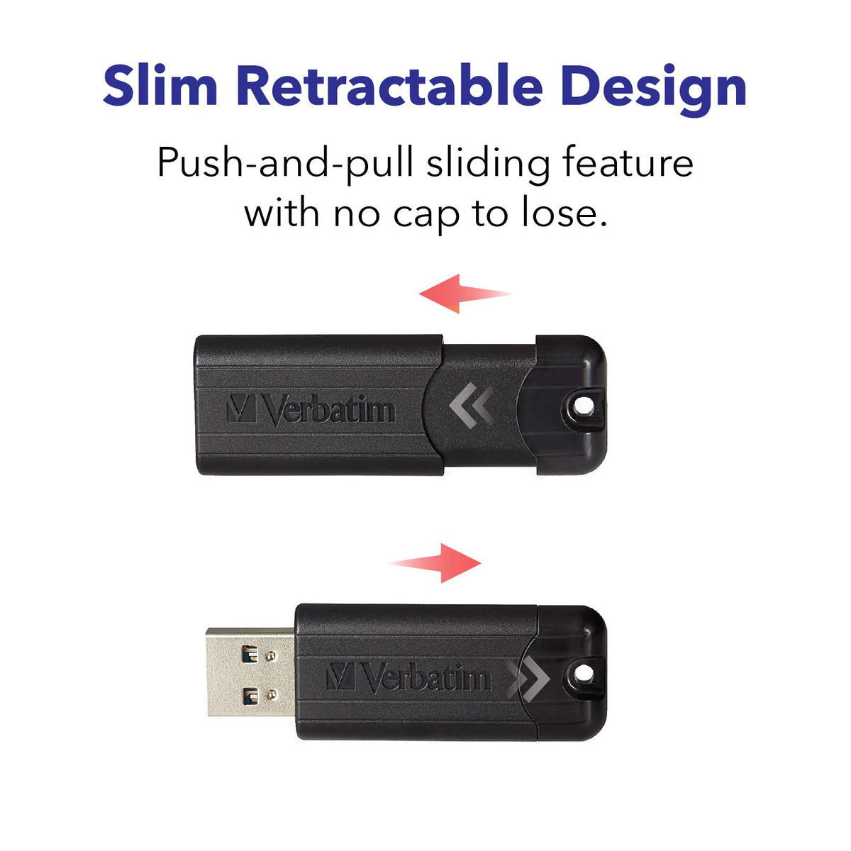 Verbatim 256GB Pinstripe USB 3.2 Gen 1 Flash Drive Retractable Thumb Drive - Black